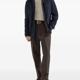 Giacca in lana vergine con inserti in nappa in blu 