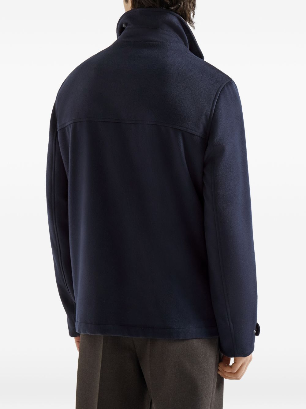 Giacca in lana vergine con inserti in nappa in blu 