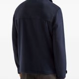 Giacca in lana vergine con inserti in nappa in blu 
