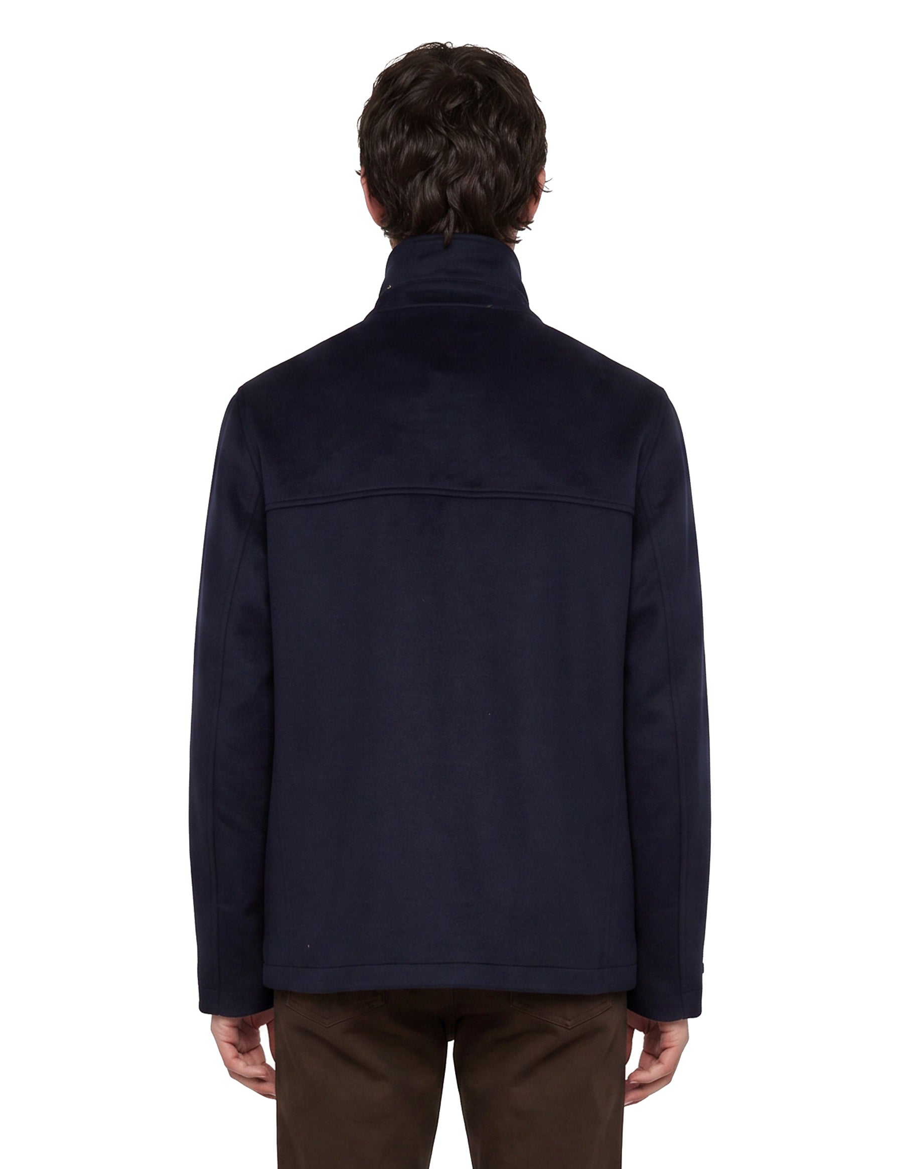 Giacca in lana vergine con inserti in nappa in blu 