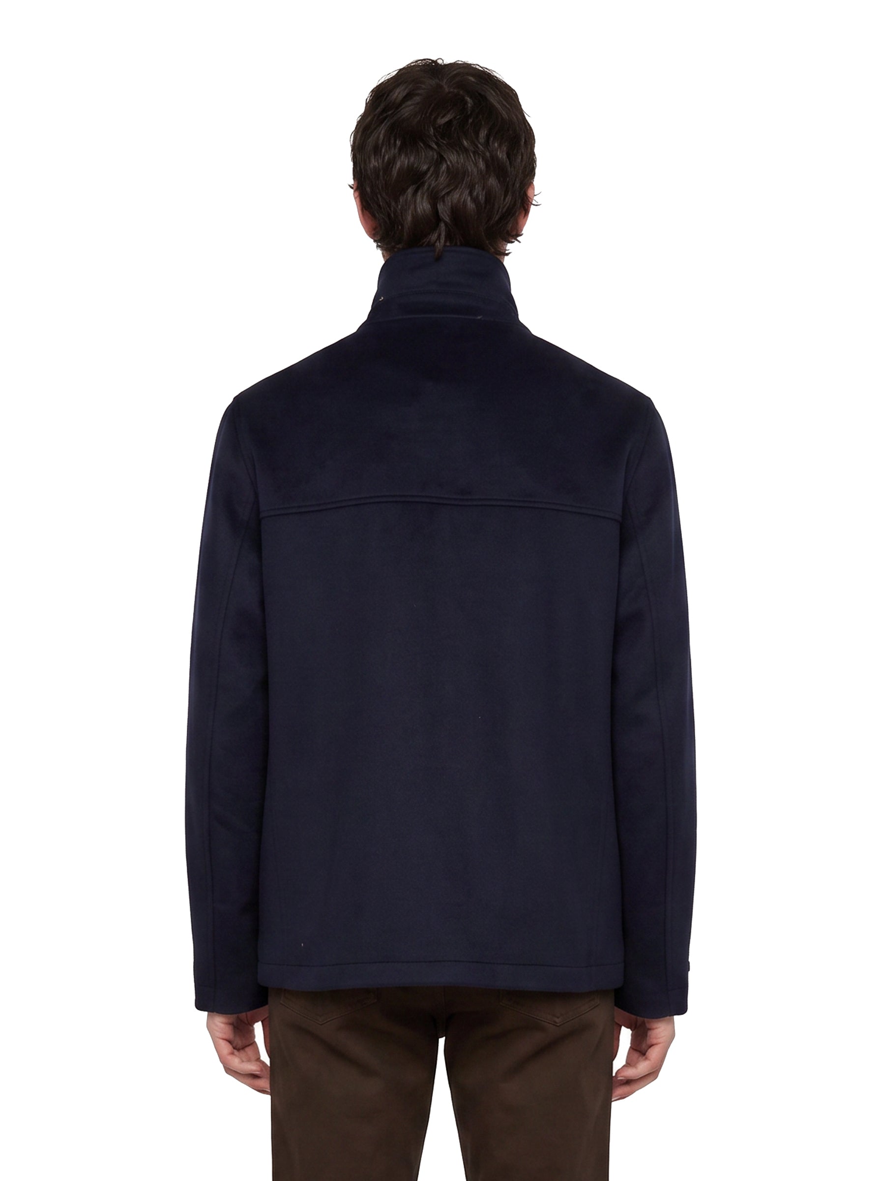 Giacca in lana vergine con inserti in nappa in blu 