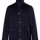 Giacca in lana vergine con inserti in nappa in blu 