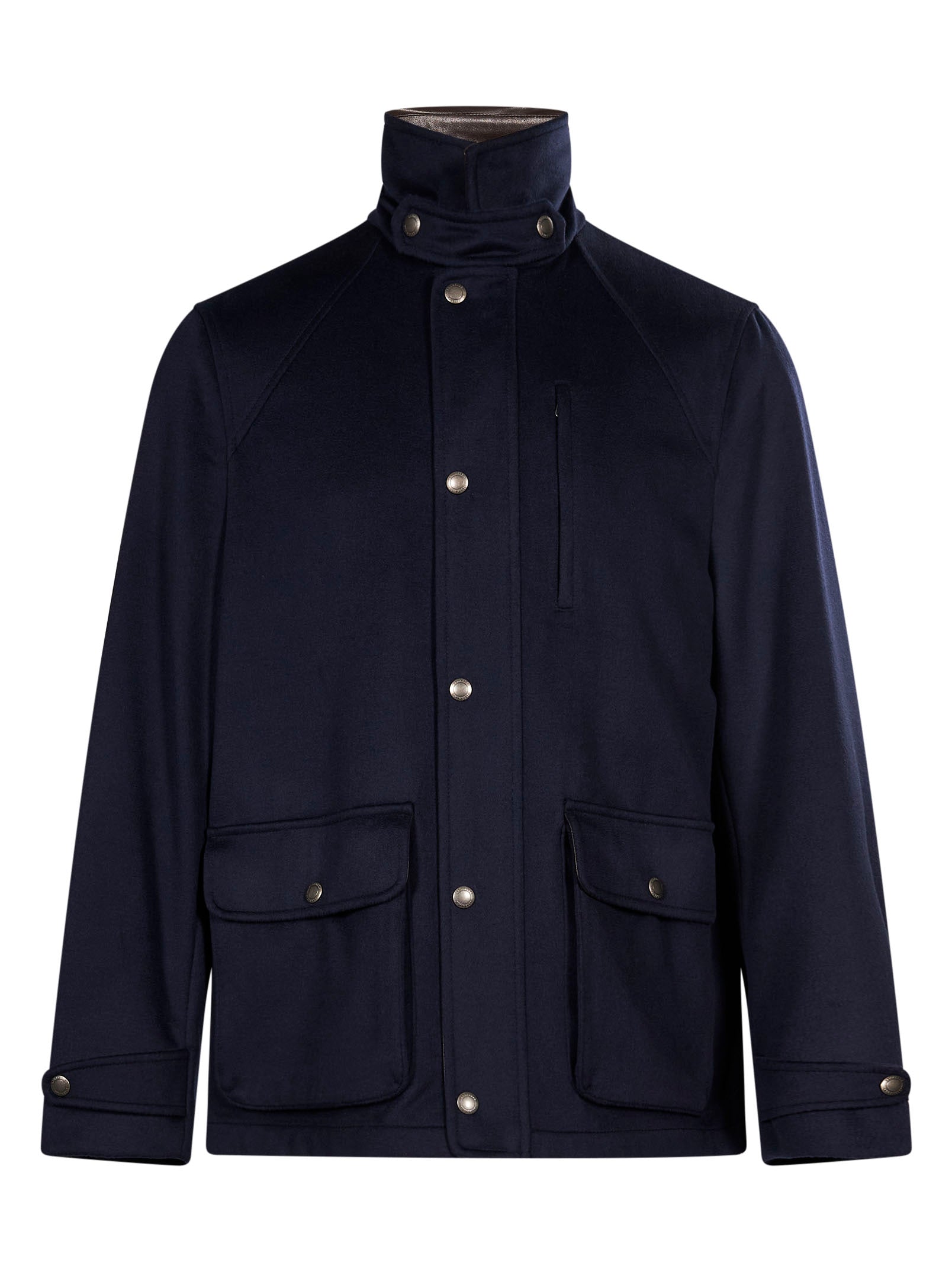 Giacca in lana vergine con inserti in nappa in blu 