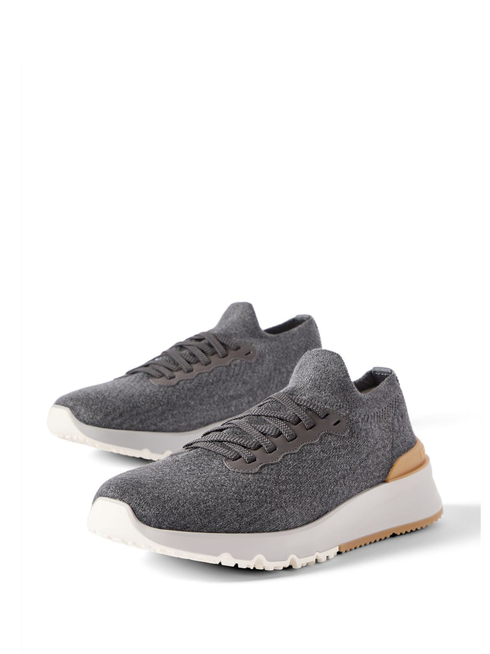 Sneakers in cotone e pelle di vitello in grigio Brunello cucinelli - uomo 