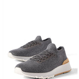 Sneakers in cotone e pelle di vitello in grigio Brunello cucinelli - uomo 