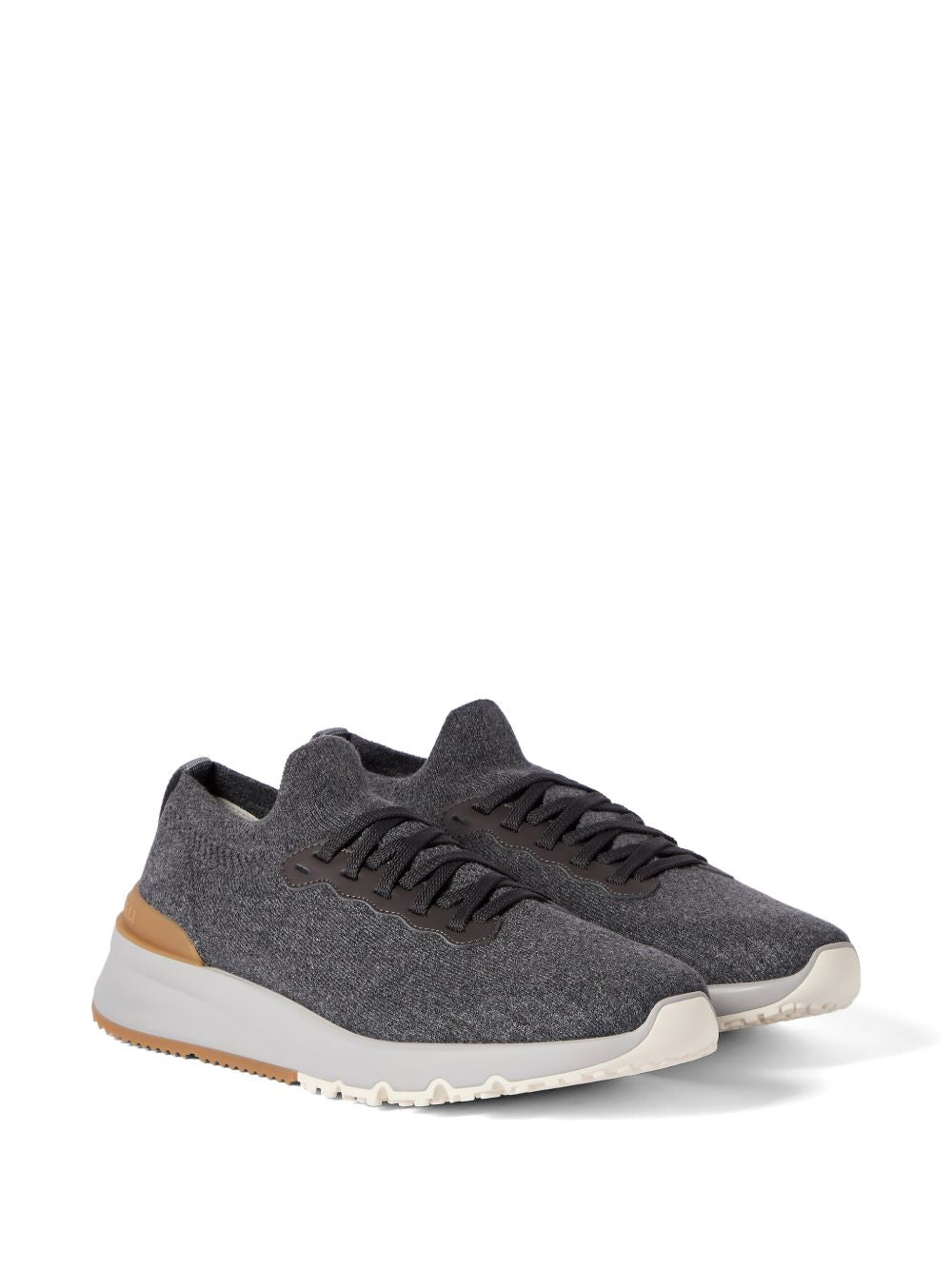 Sneakers in cotone e pelle di vitello in grigio Brunello cucinelli - uomo 