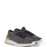 Sneakers in cotone e pelle di vitello in grigio Brunello cucinelli - uomo 