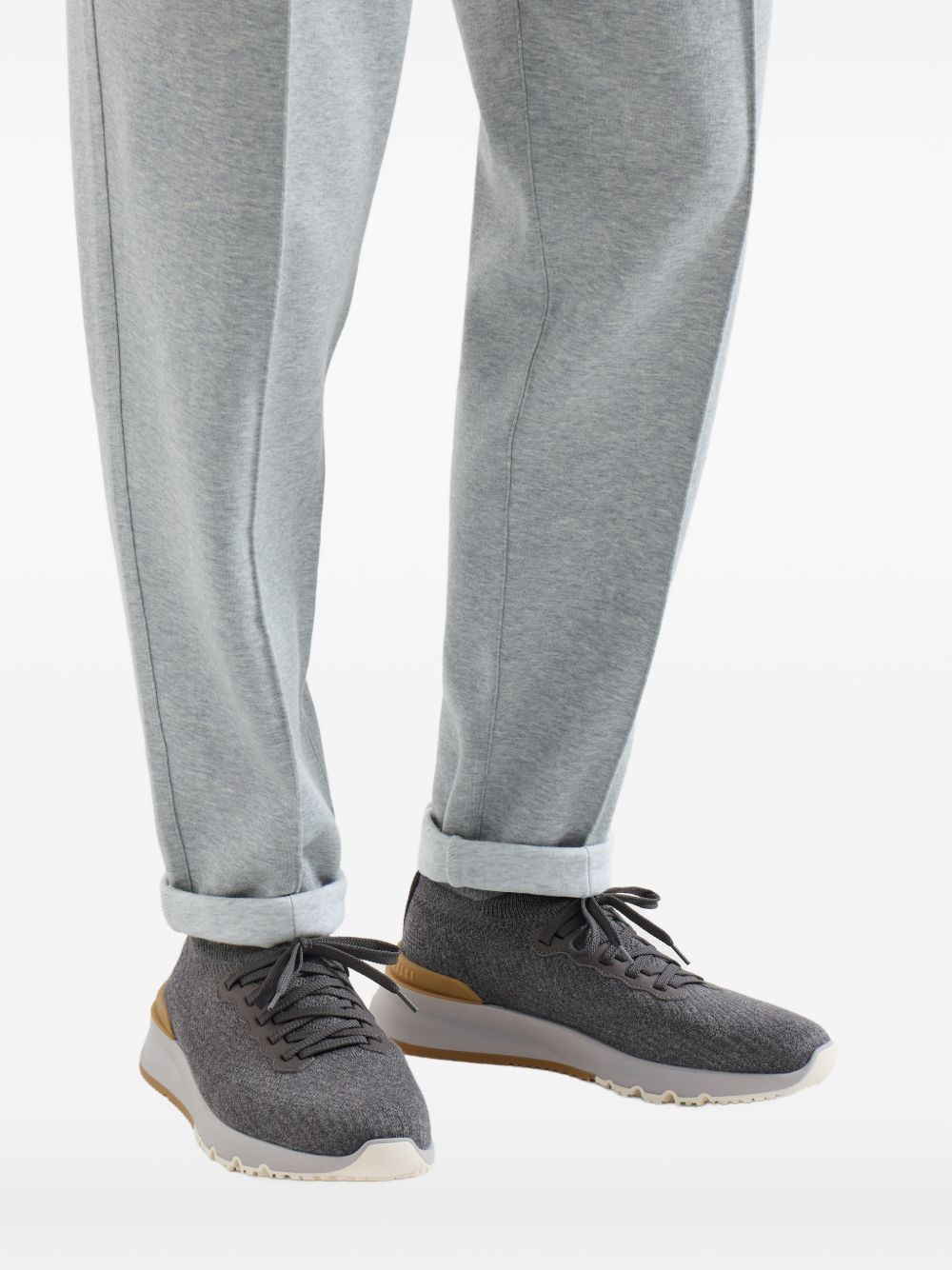 Sneakers in cotone e pelle di vitello in grigio Brunello cucinelli - uomo 