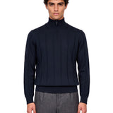 Polo con zip in lana blu 