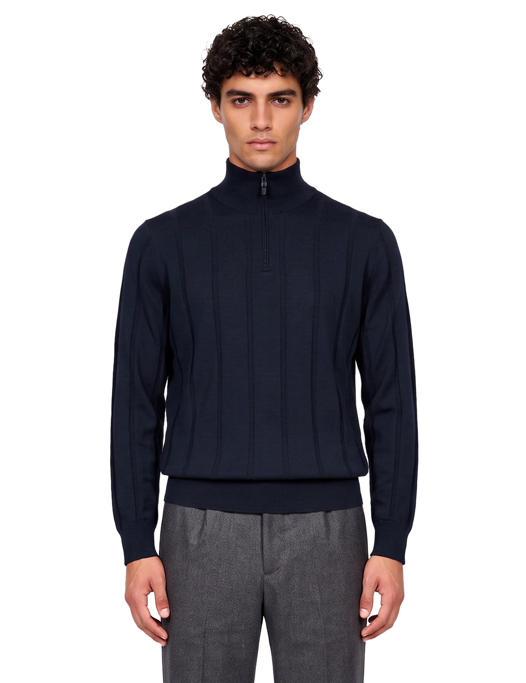 Polo con zip in lana blu 