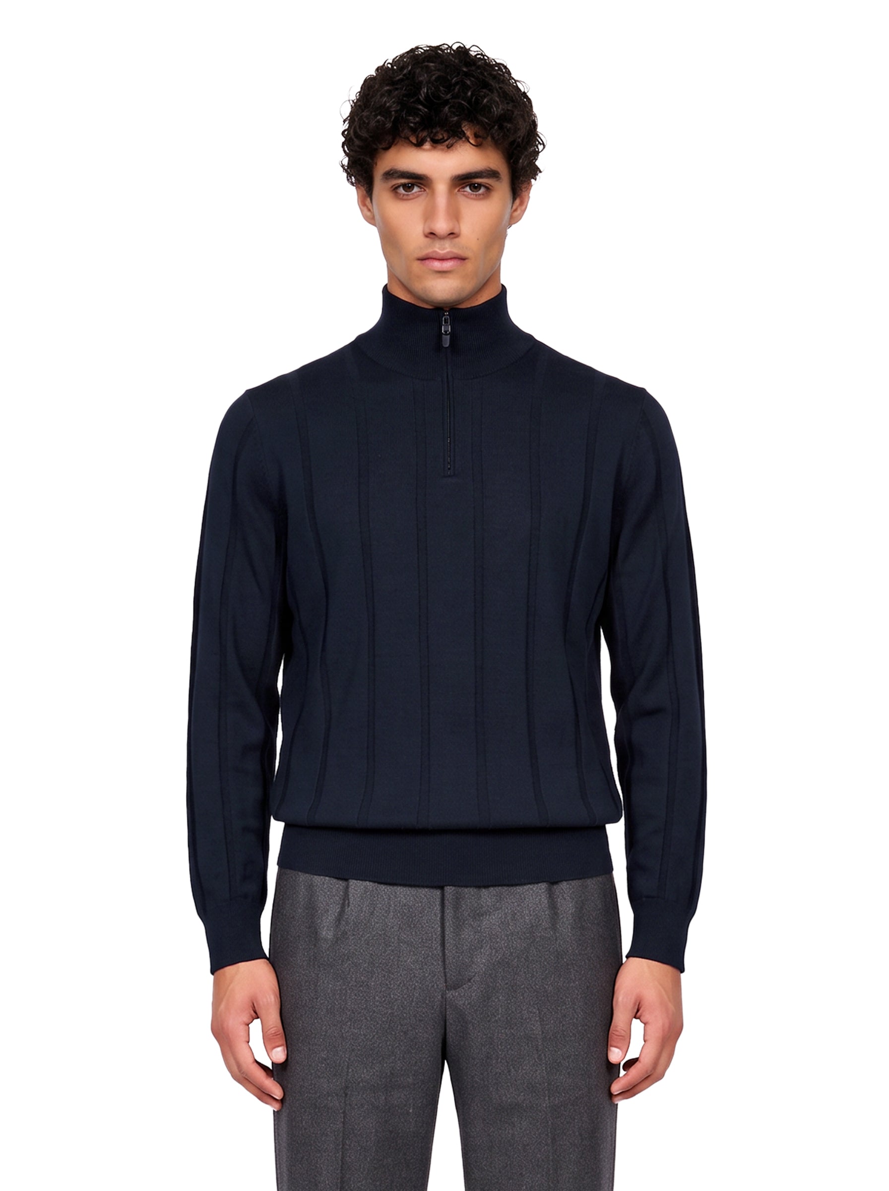 Polo con zip in lana blu 