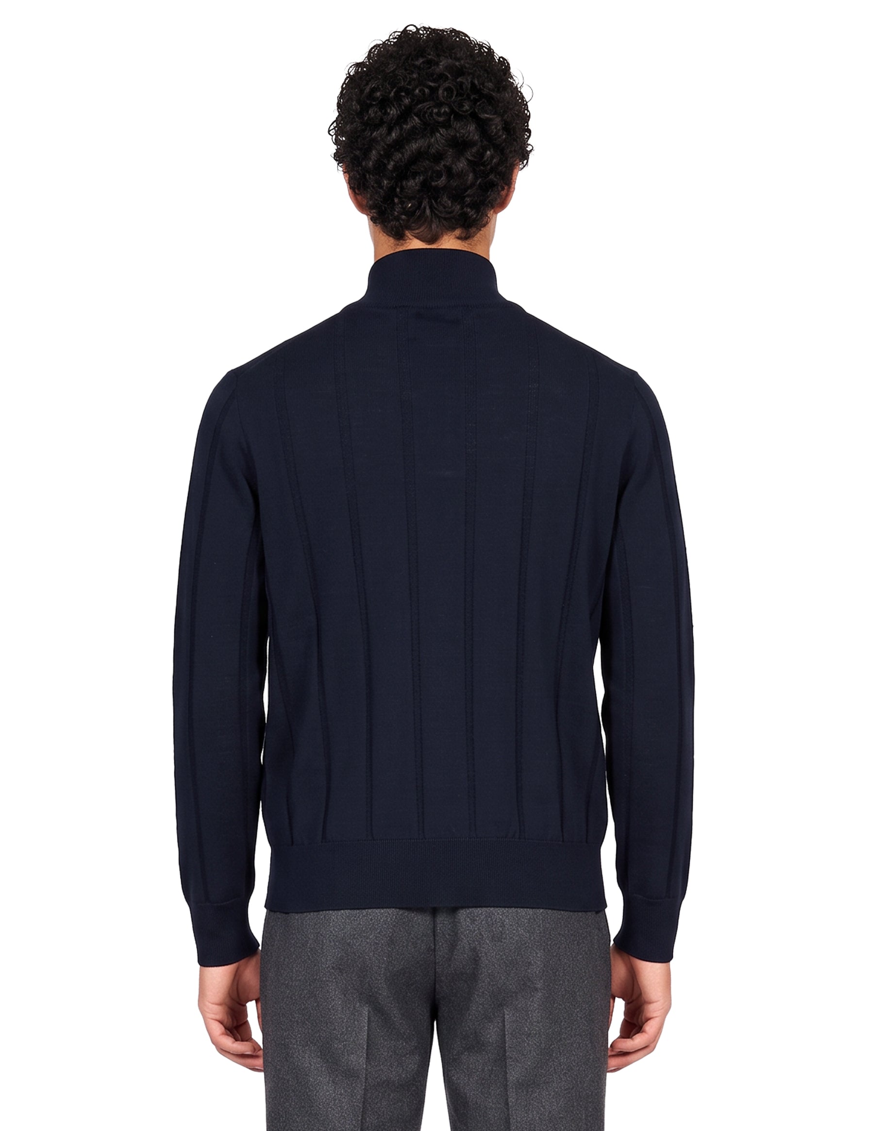 Polo con zip in lana blu 