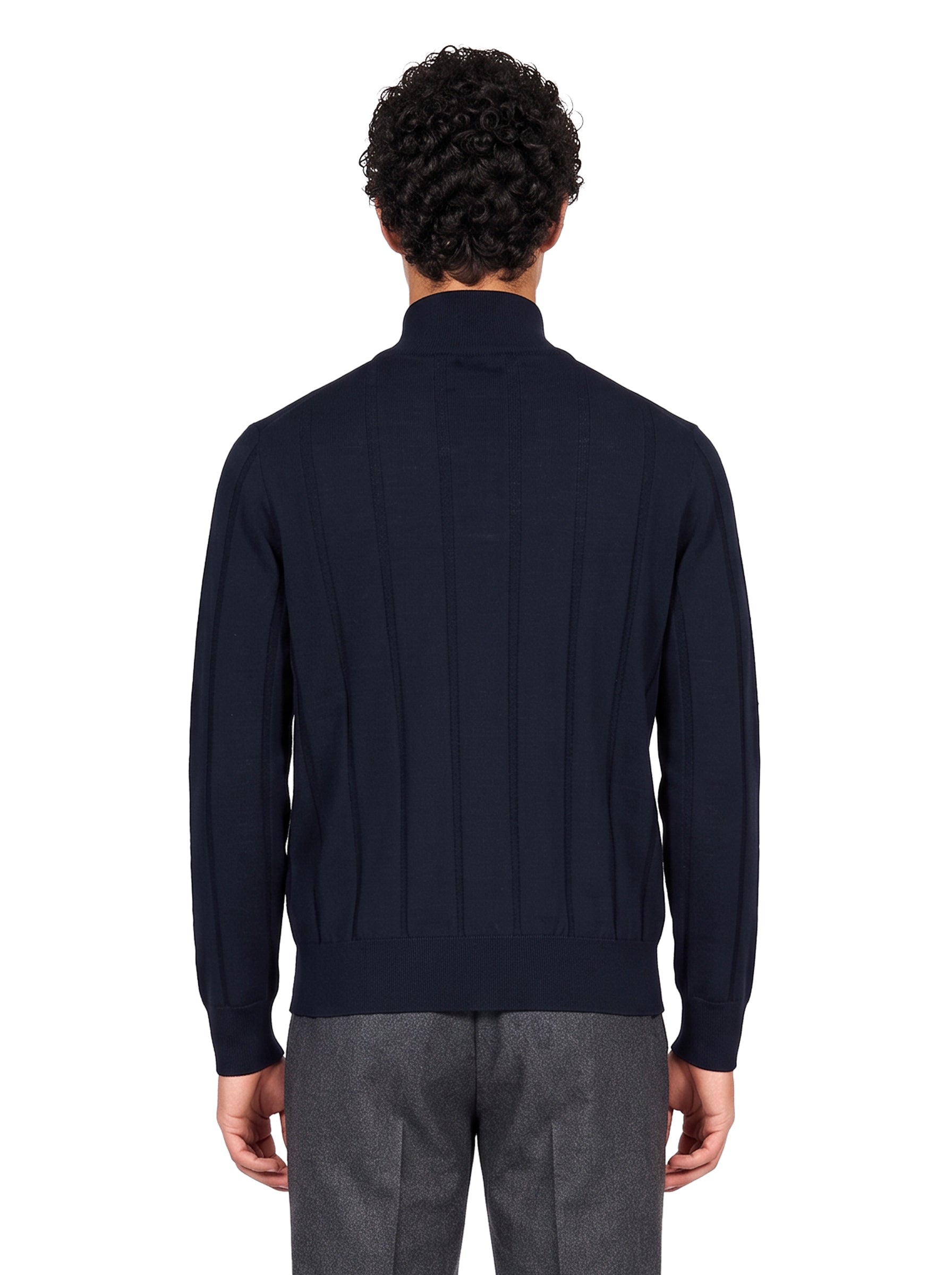 Polo con zip in lana blu 