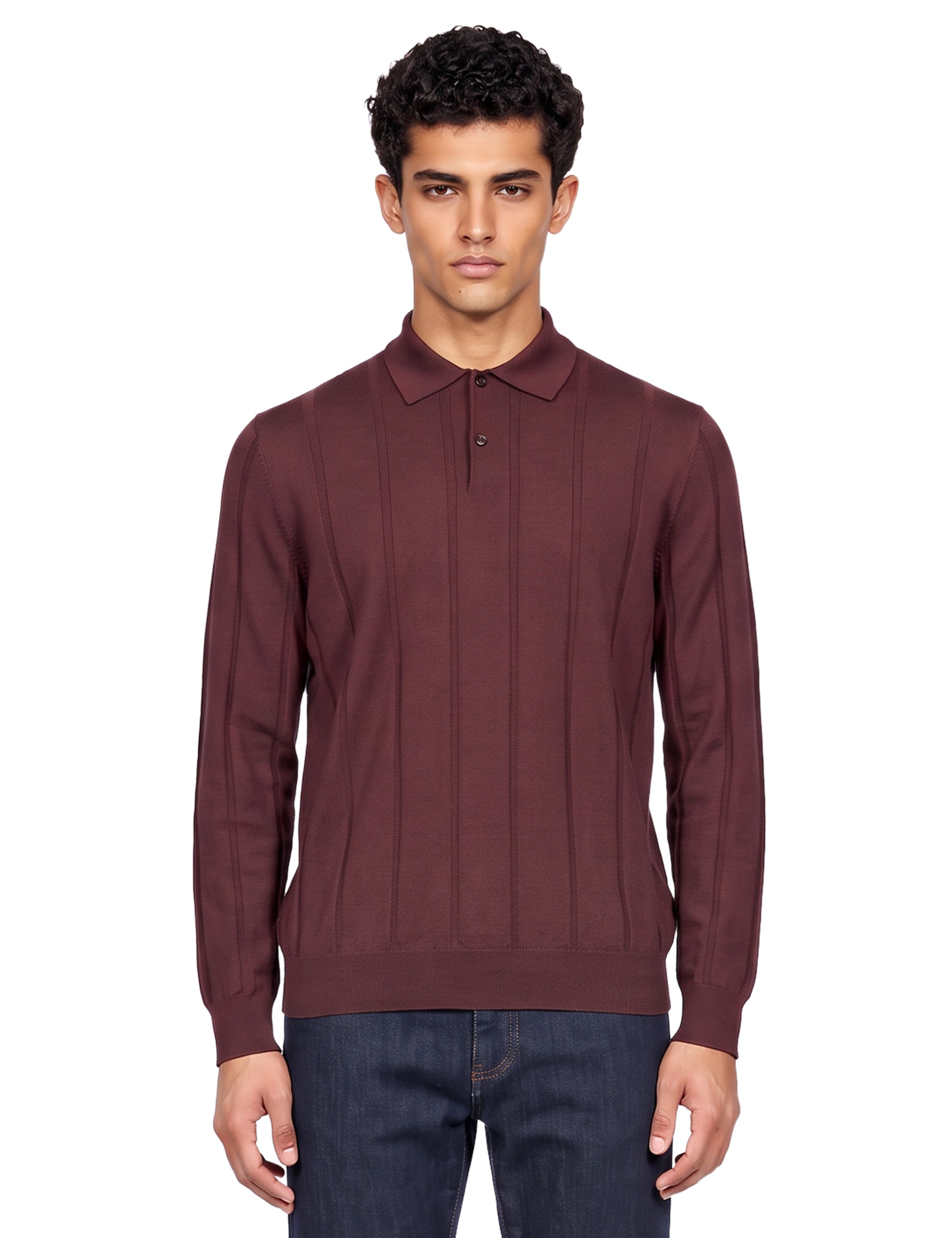 Maglia polo in lana bordeaux 