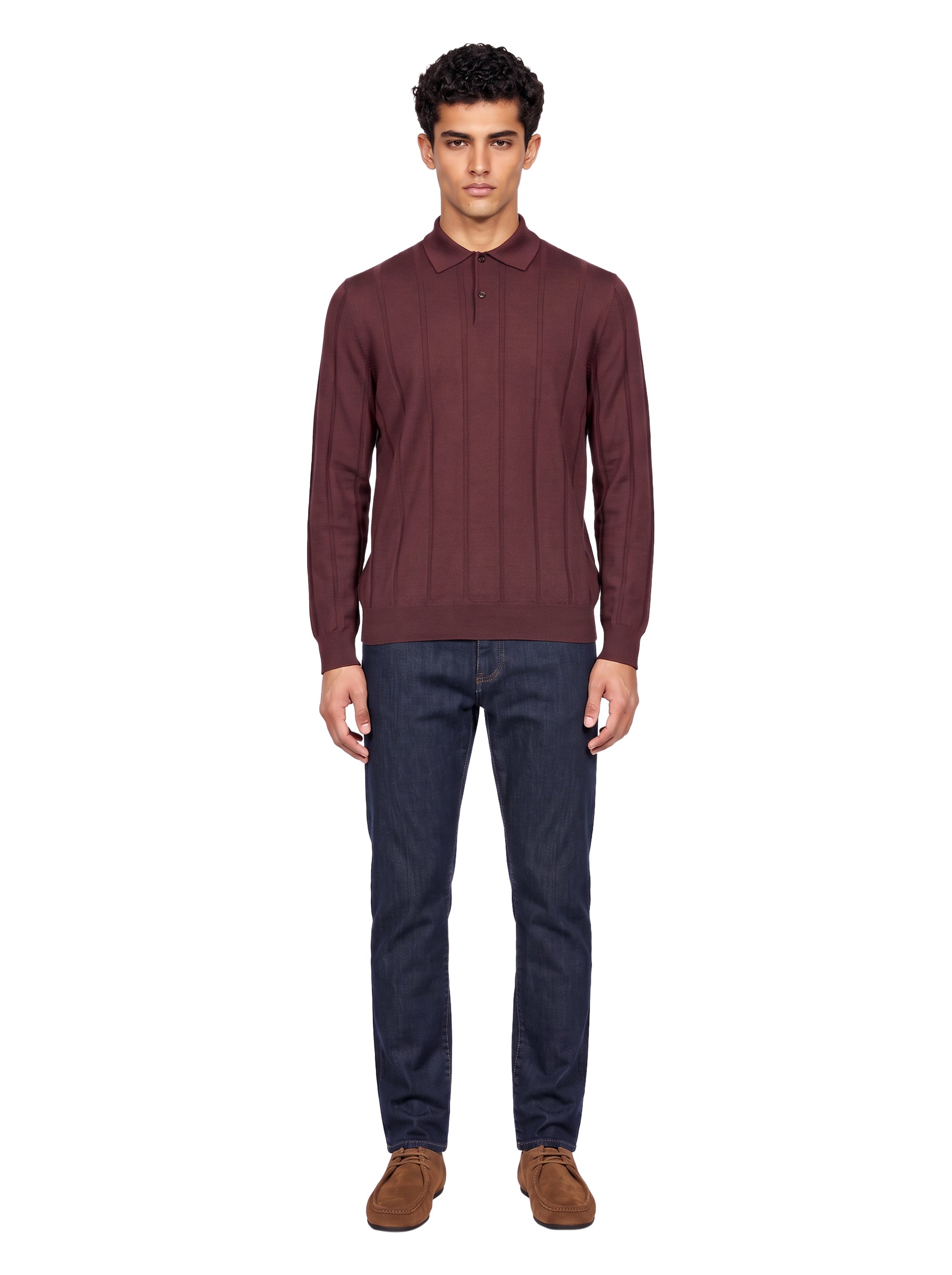 Maglia polo in lana bordeaux 