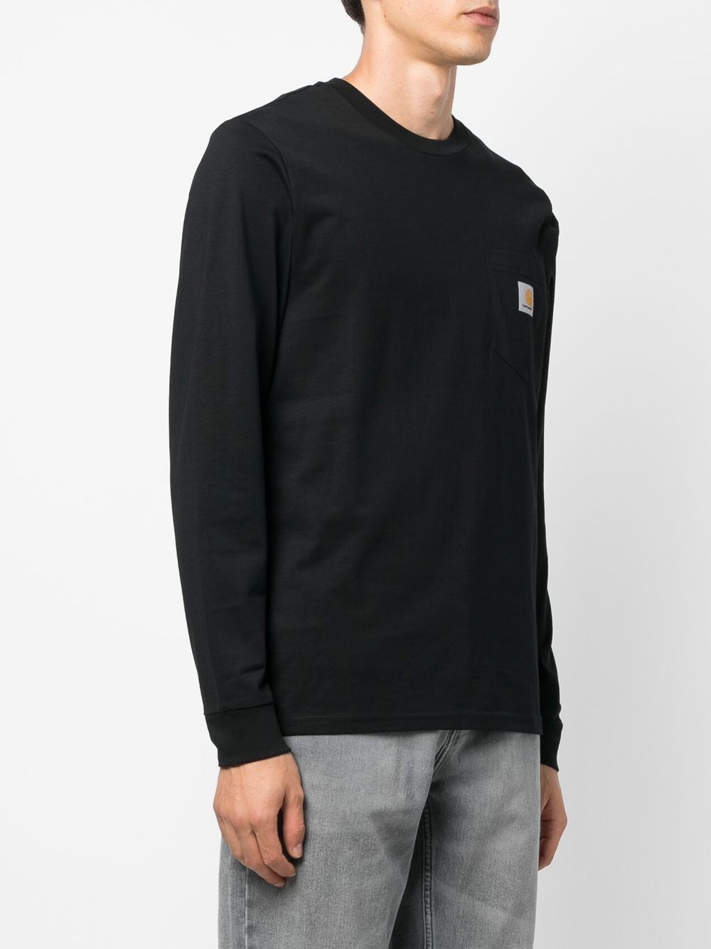 T-shirt a maniche lunghe con patch logo in nero 
