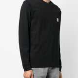 T-shirt a maniche lunghe con patch logo in nero 