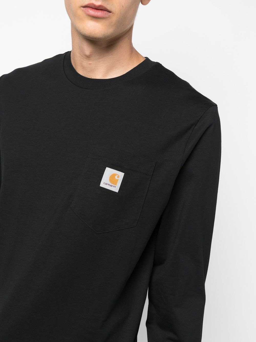 T-shirt a maniche lunghe con patch logo in nero 
