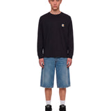 T-shirt a maniche lunghe con patch logo in nero 