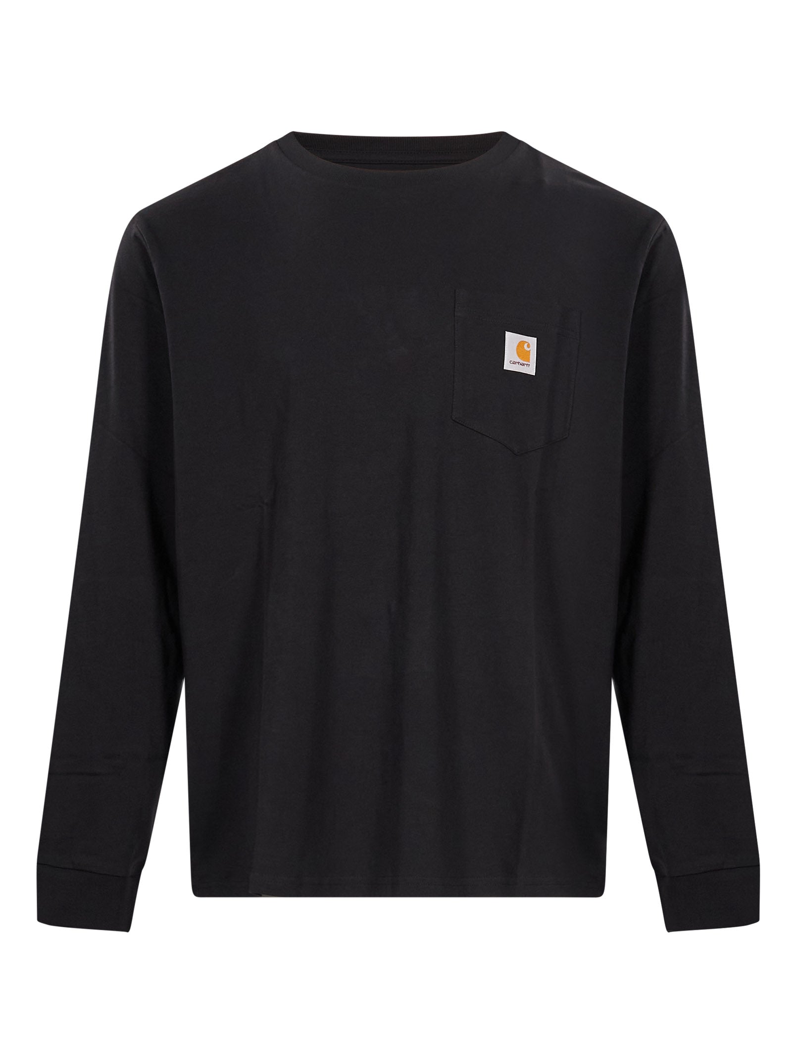 T-shirt a maniche lunghe con patch logo in nero 