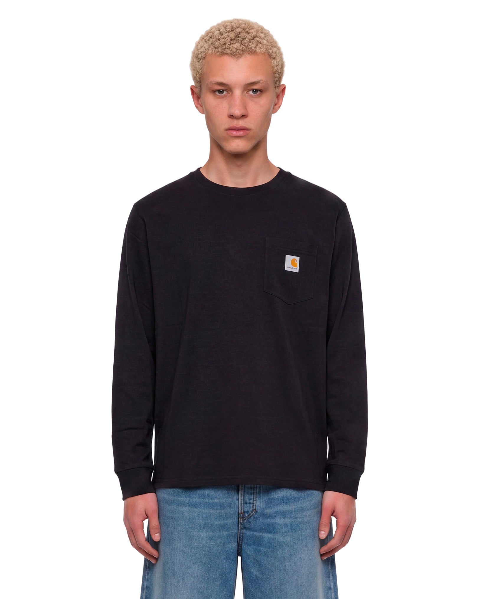T-shirt a maniche lunghe con patch logo in nero 