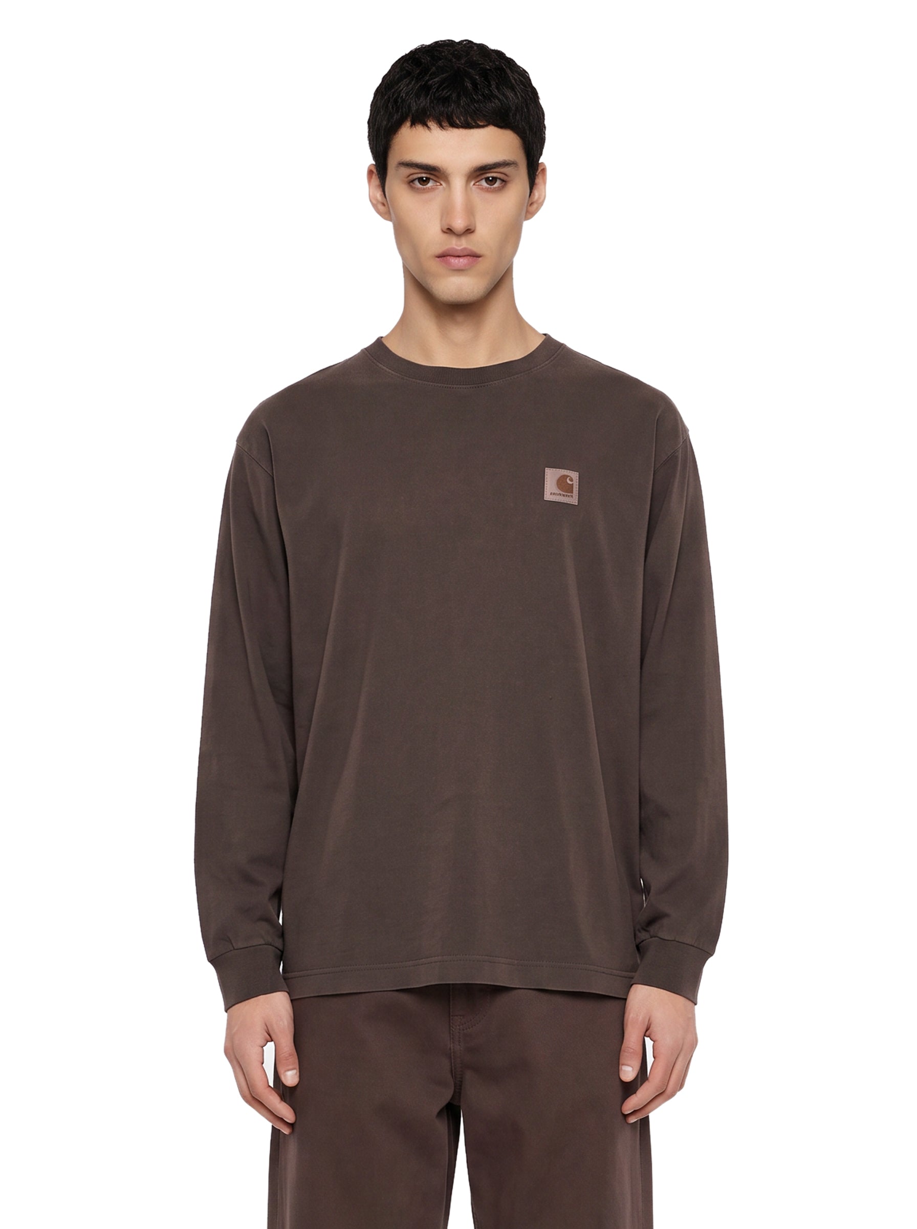 T-shirt a maniche lunghe vista in marrone 