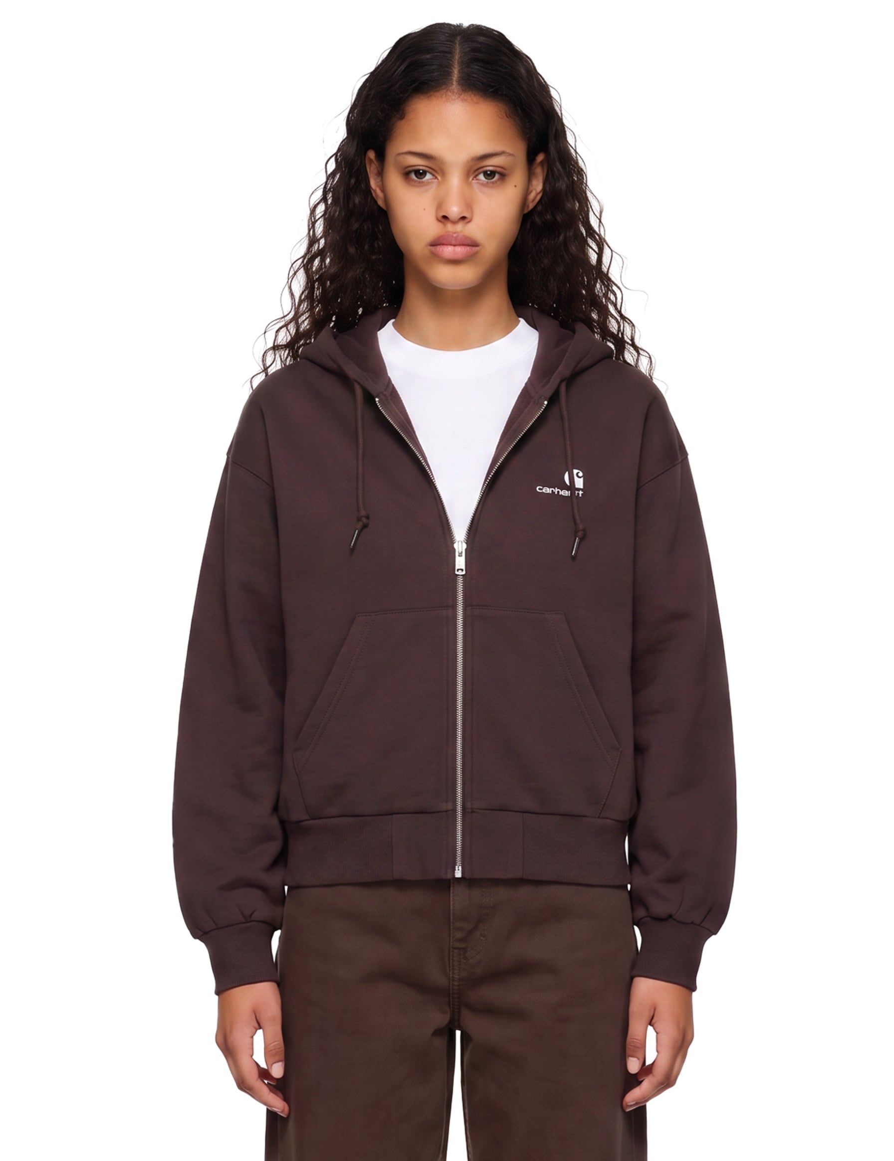 Felpa con zip e cappuccio in marrone 