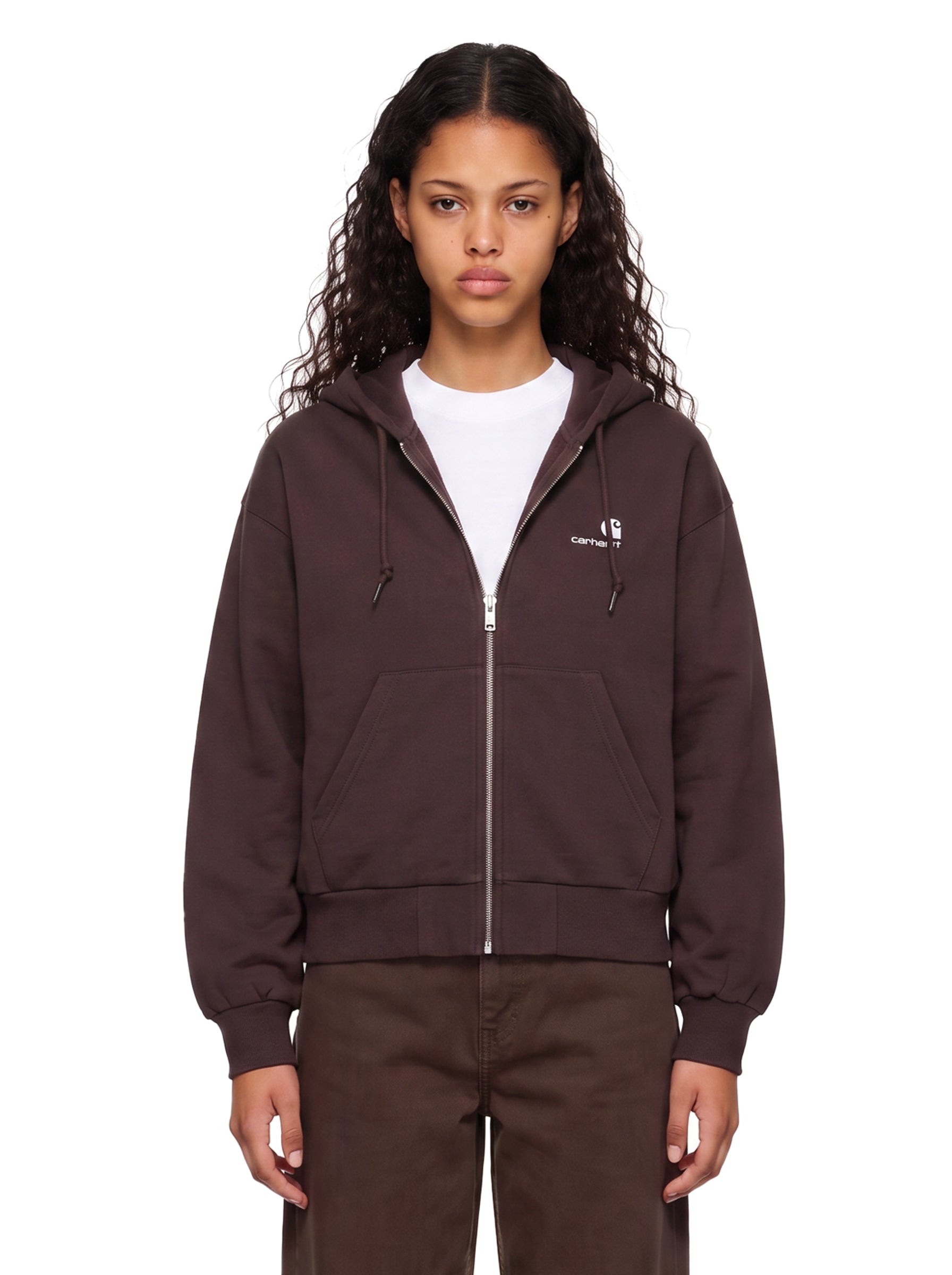 Felpa con zip e cappuccio in marrone 