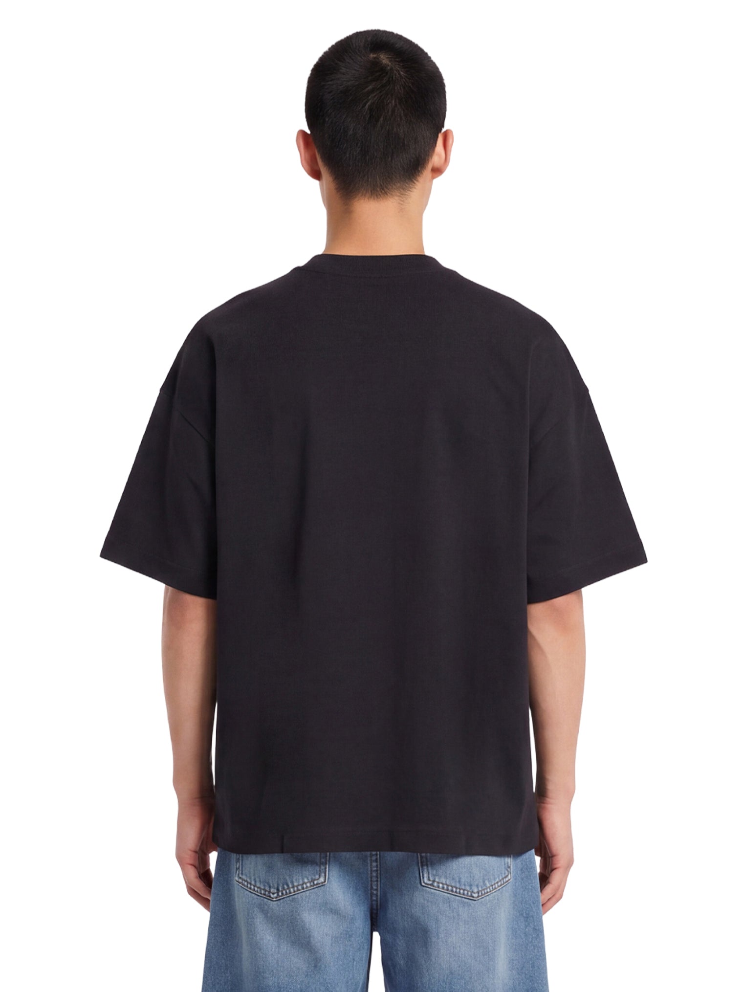 T-shirt a mancihe corte signature script in nero 