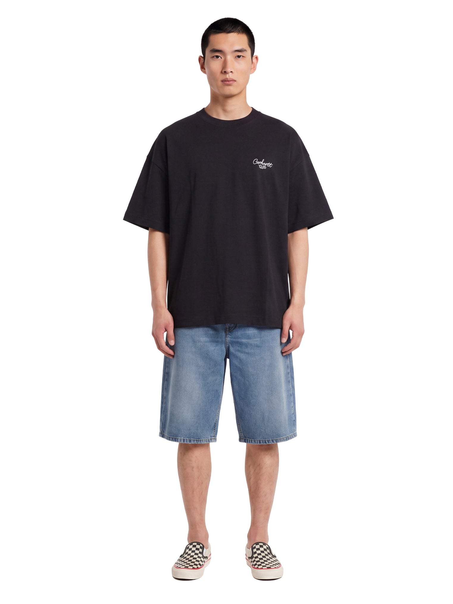 T-shirt a mancihe corte signature script in nero 