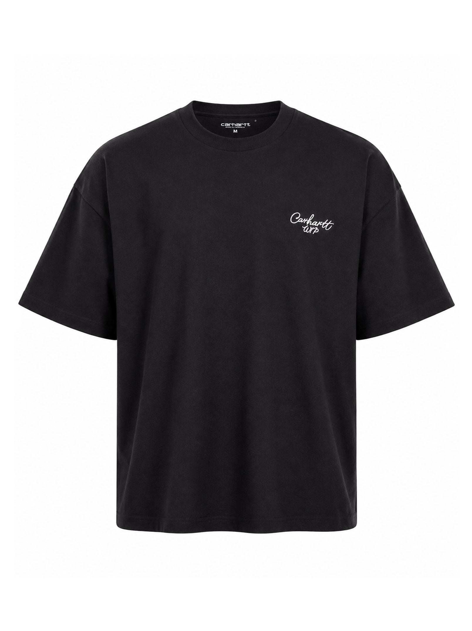 T-shirt a mancihe corte signature script in nero 