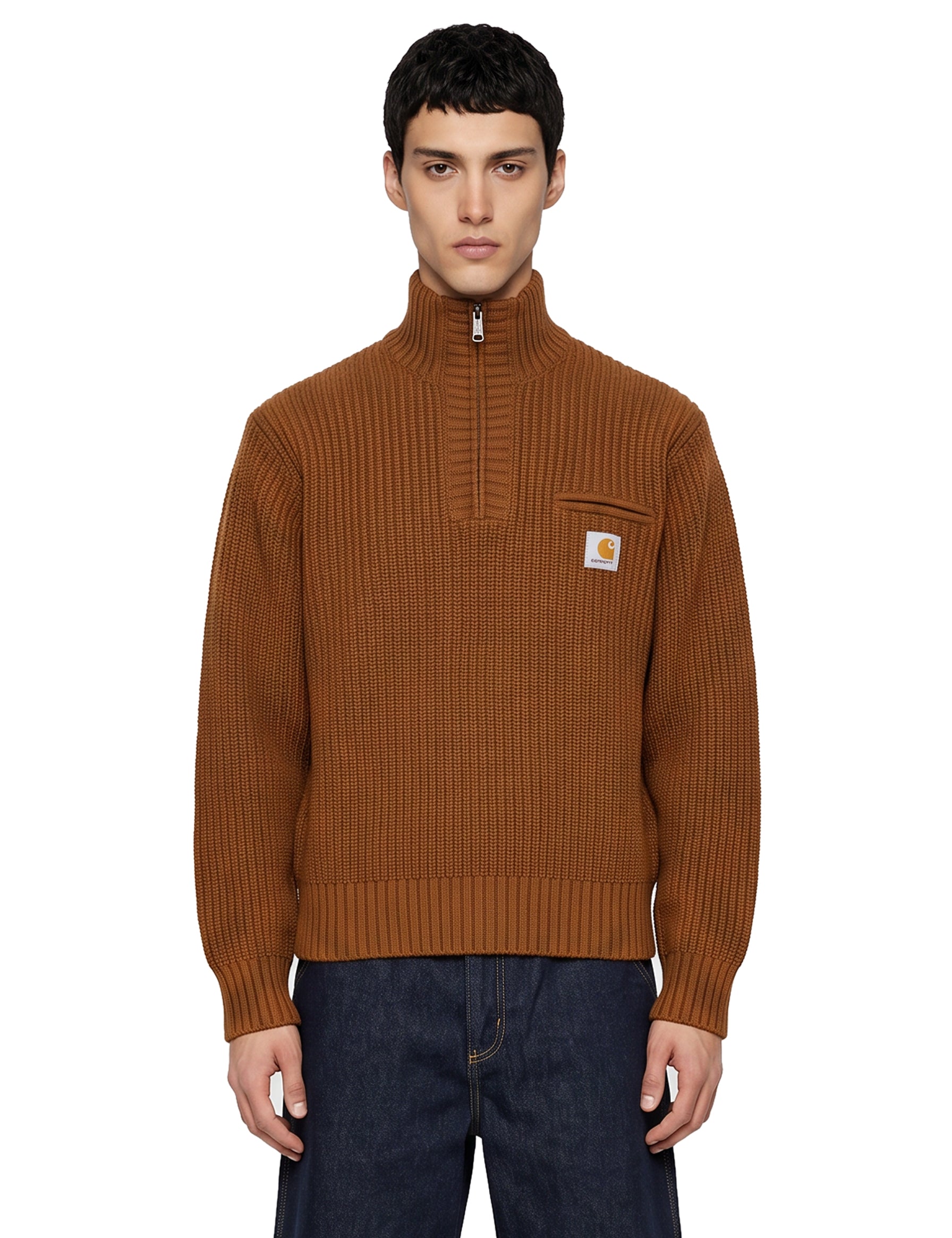 Maglione a coste Detroit a collo alto in marrone 