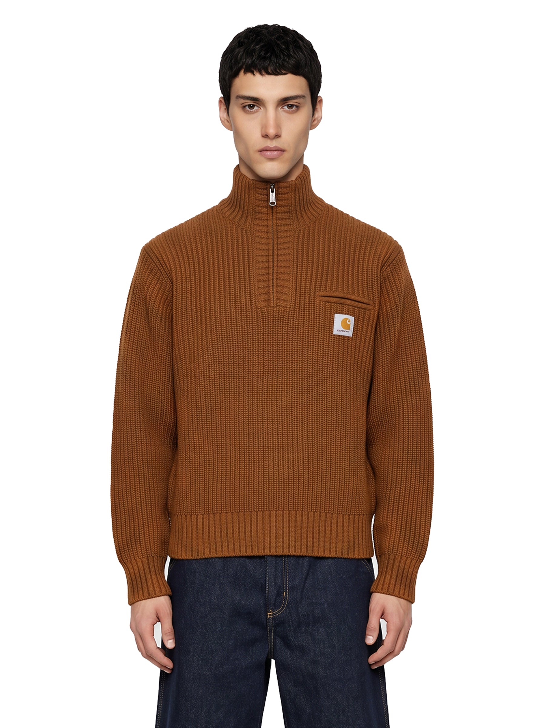 Maglione a coste Detroit a collo alto in marrone 