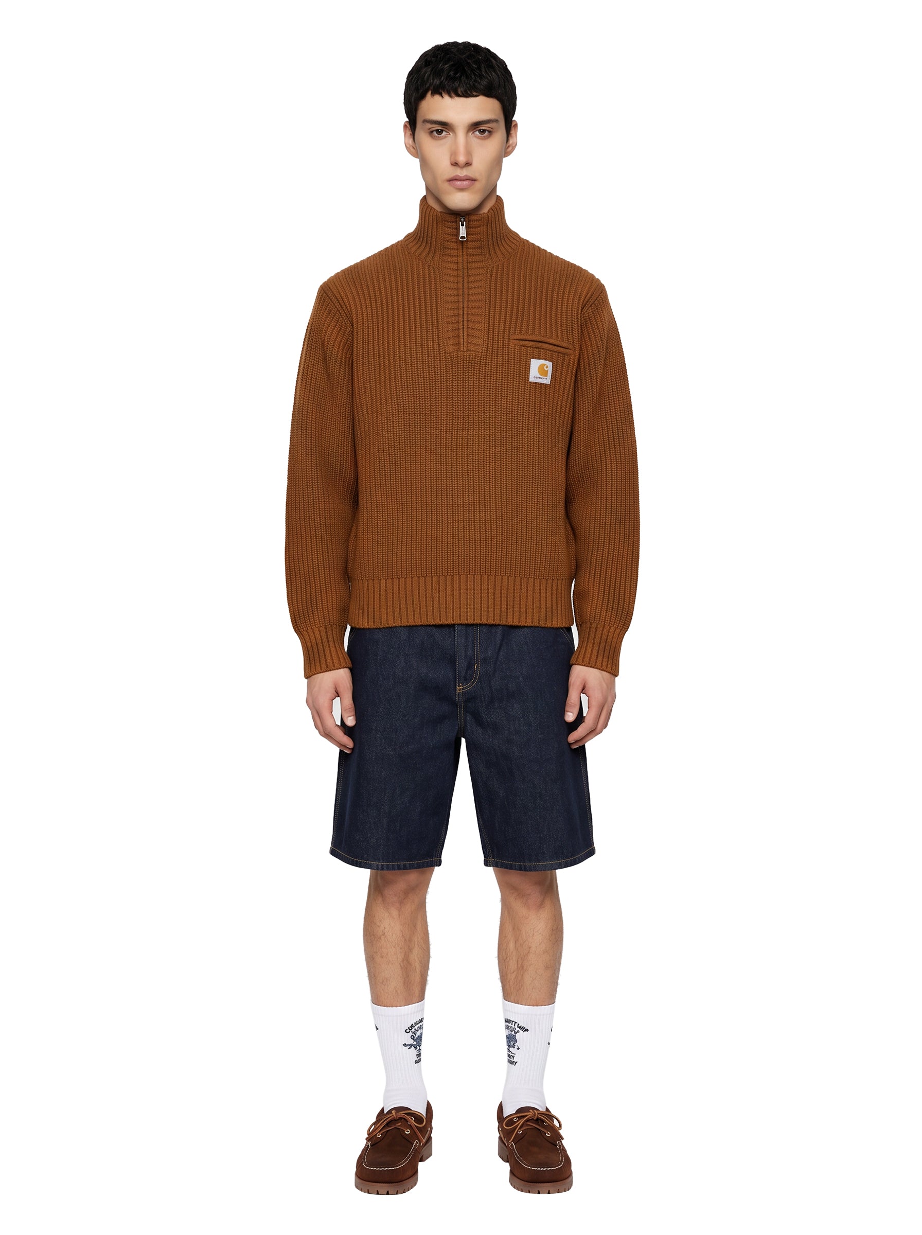 Maglione a coste Detroit a collo alto in marrone 