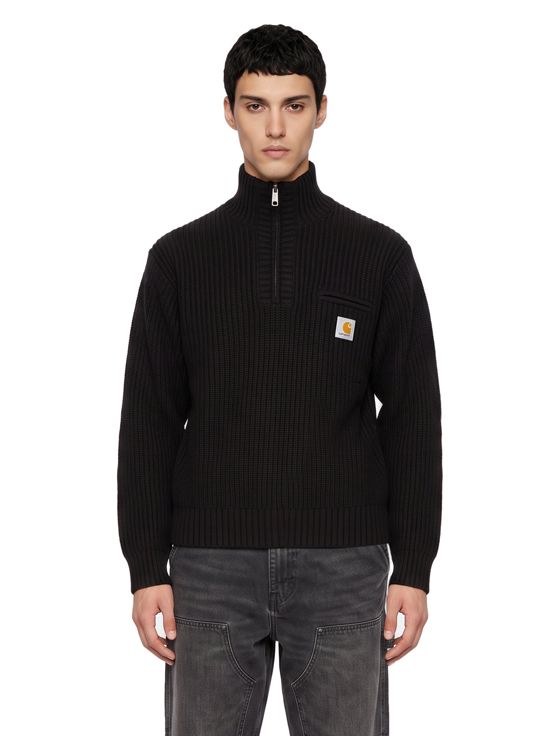 Maglione a coste Detroit a collo alto in nero 