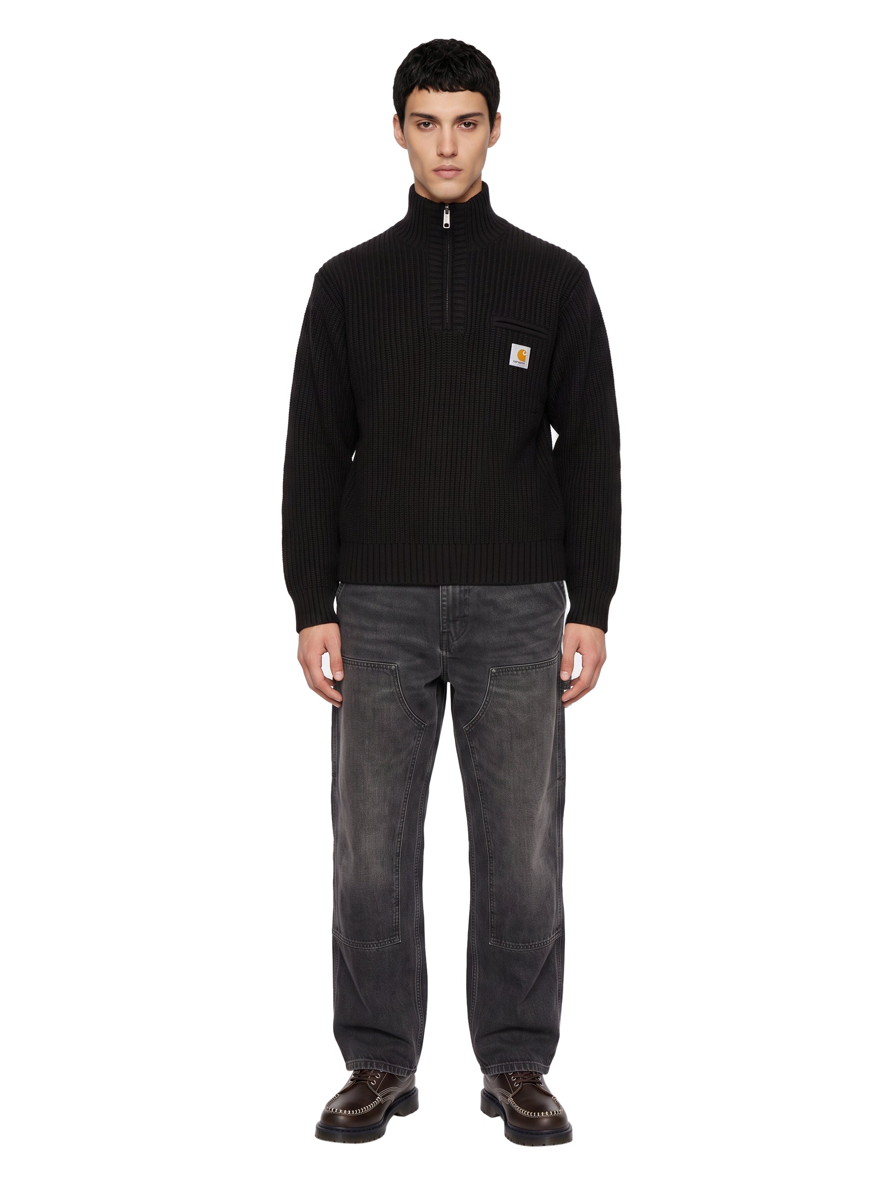 Maglione a coste Detroit a collo alto in nero 