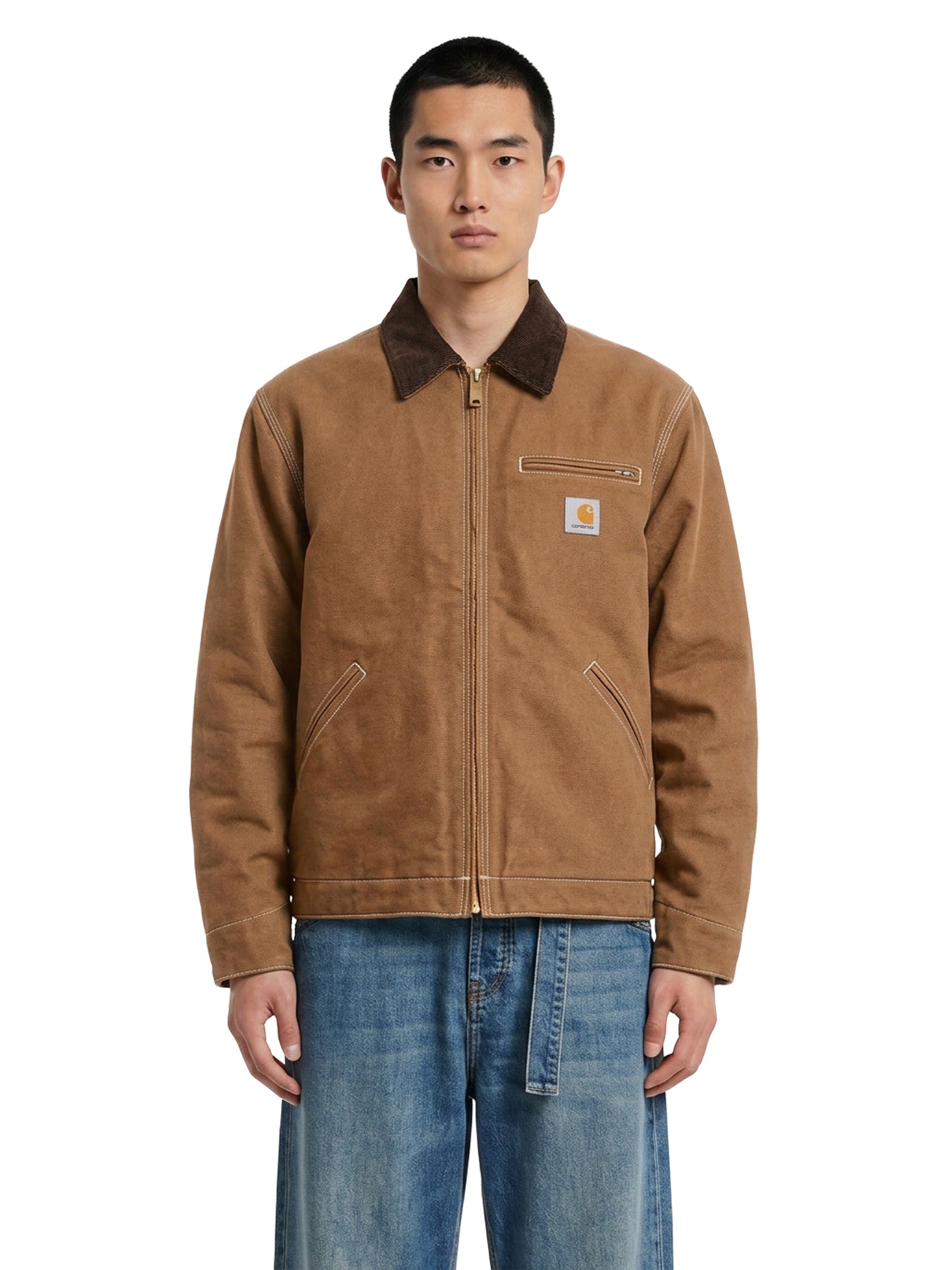 Giacca con zip con logo Detroit in marrone 