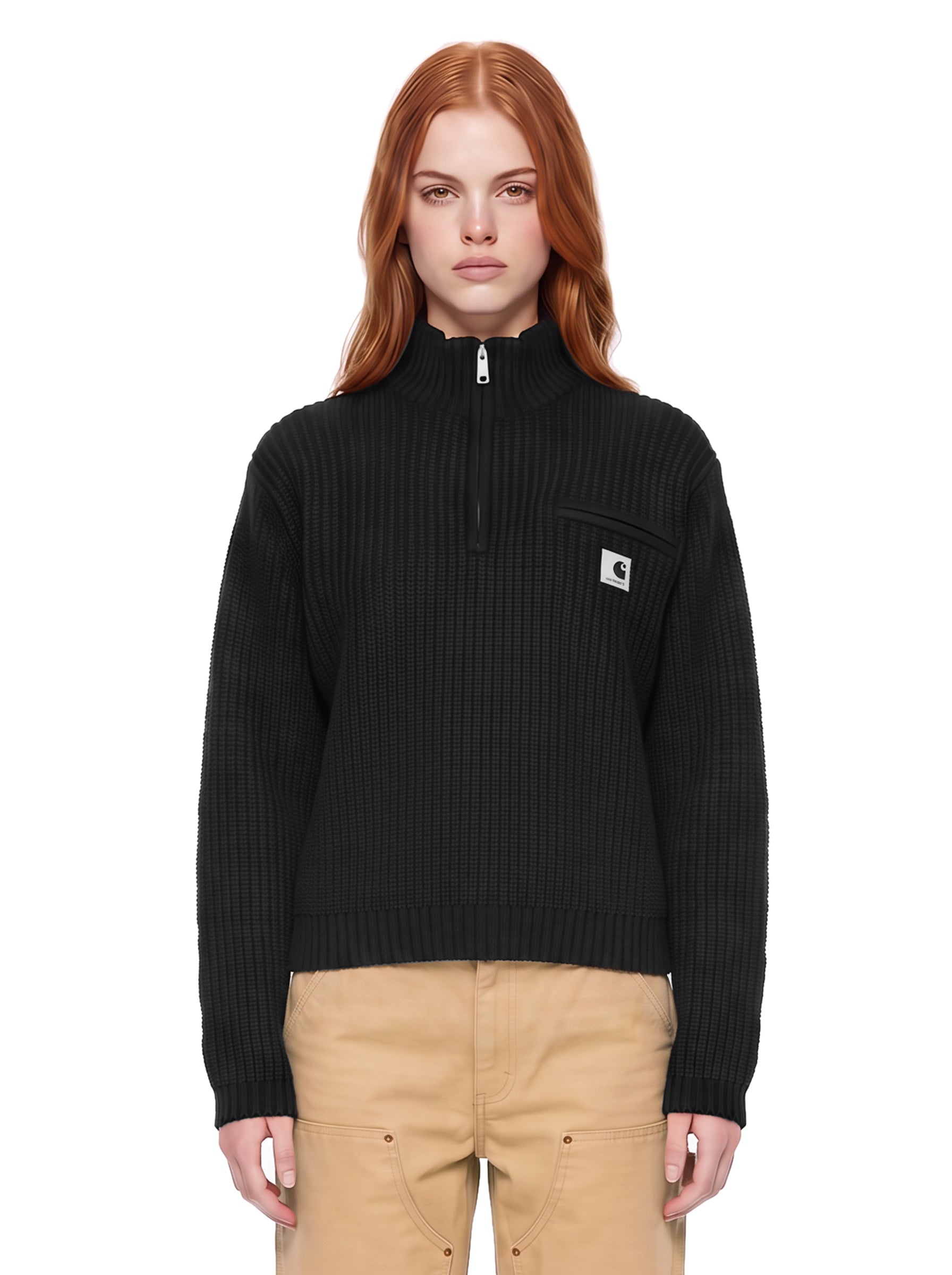 Maglione Detroit con mezza zip in nero 