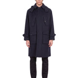 Cappotto con tasche e cappuccio rimovibile in blu 