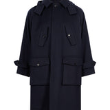 Cappotto con tasche e cappuccio rimovibile in blu 