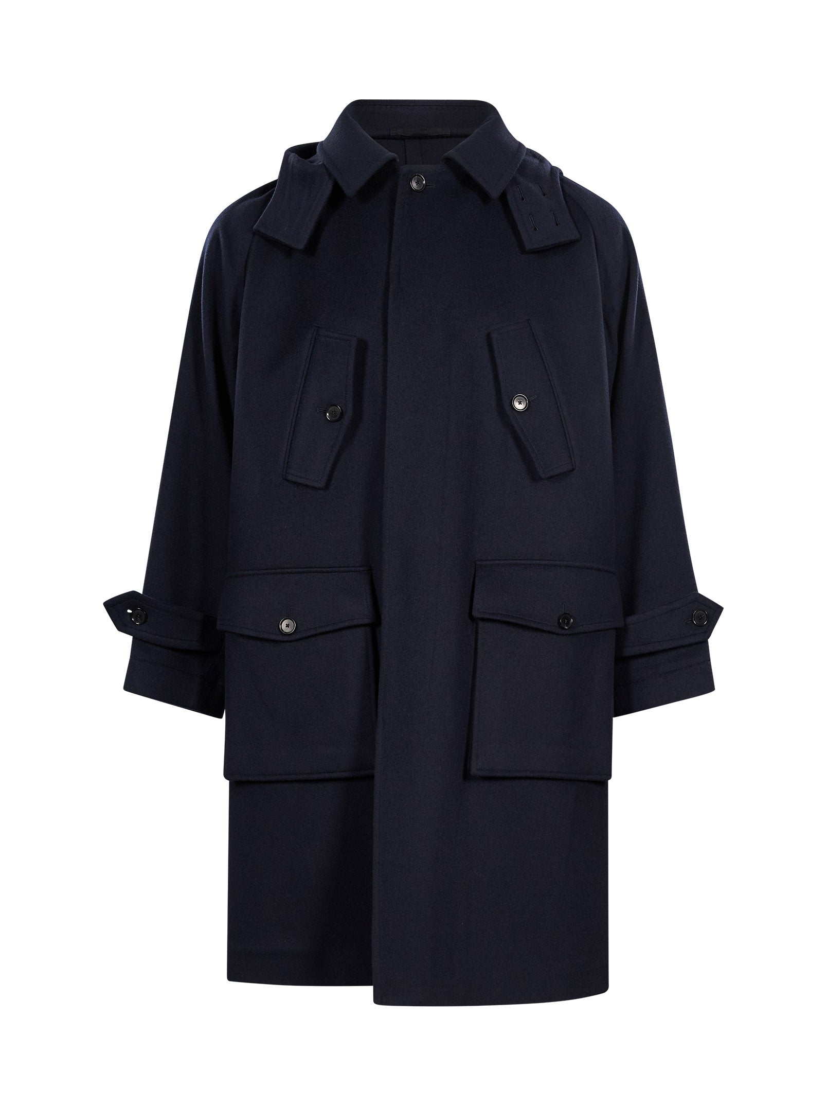 Cappotto con tasche e cappuccio rimovibile in blu 