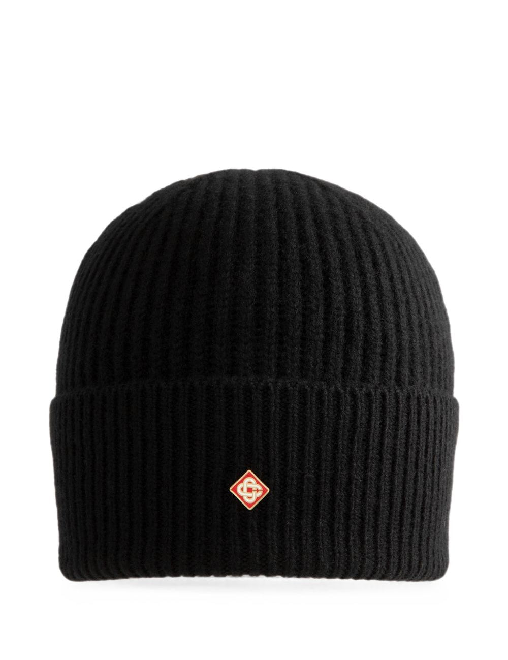 Cappello a coste con logo in nero 