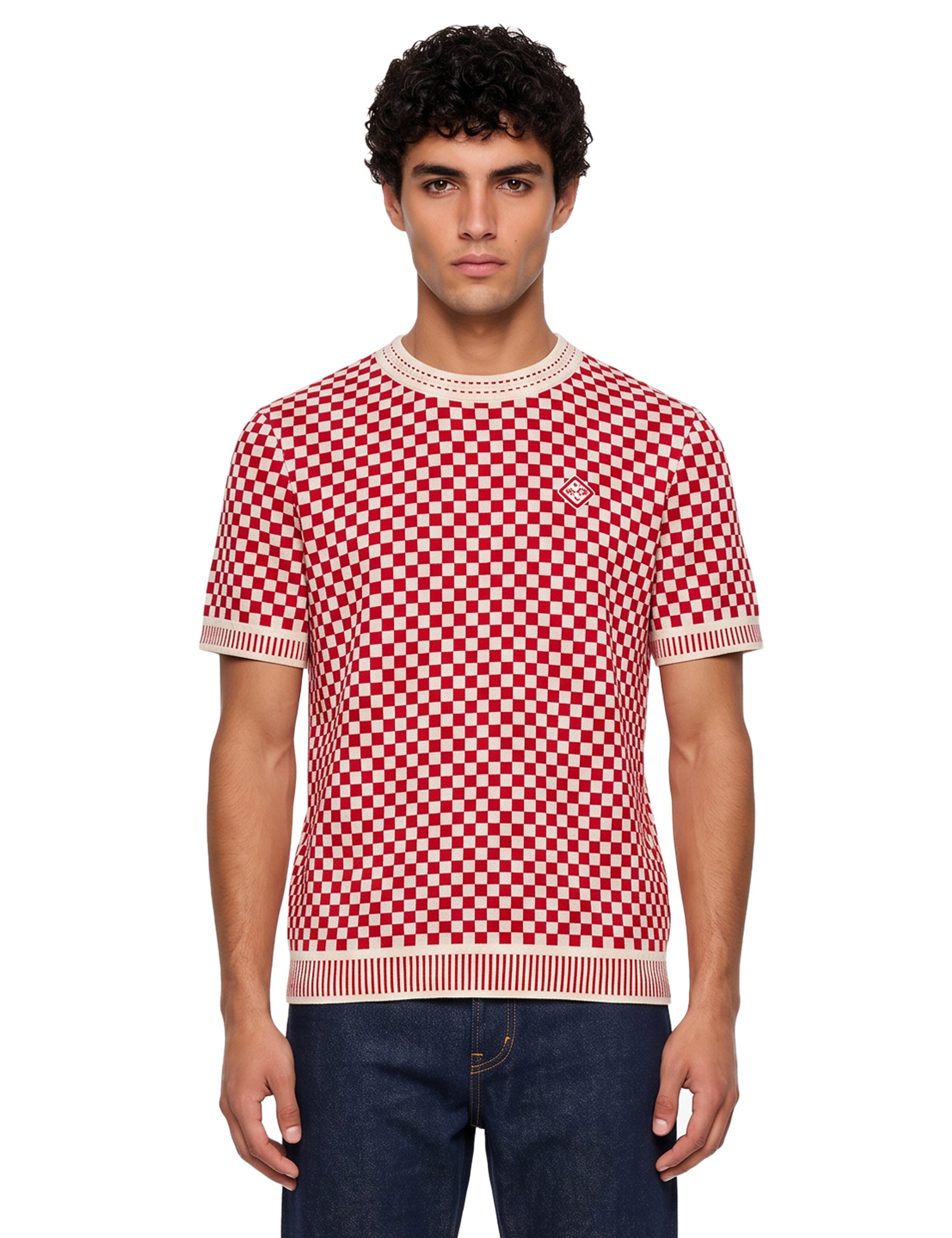T-shirt motivo check in rosso 