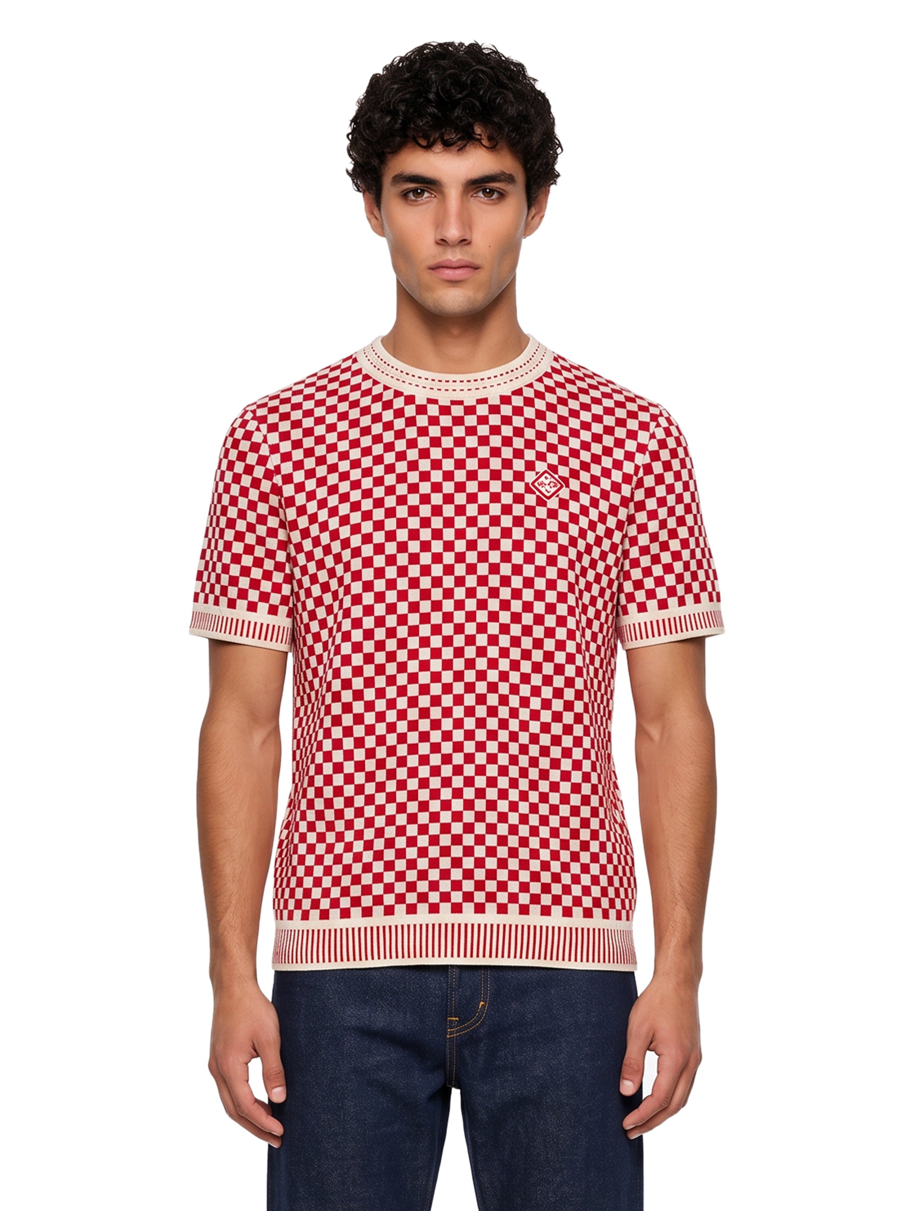 T-shirt motivo check in rosso 