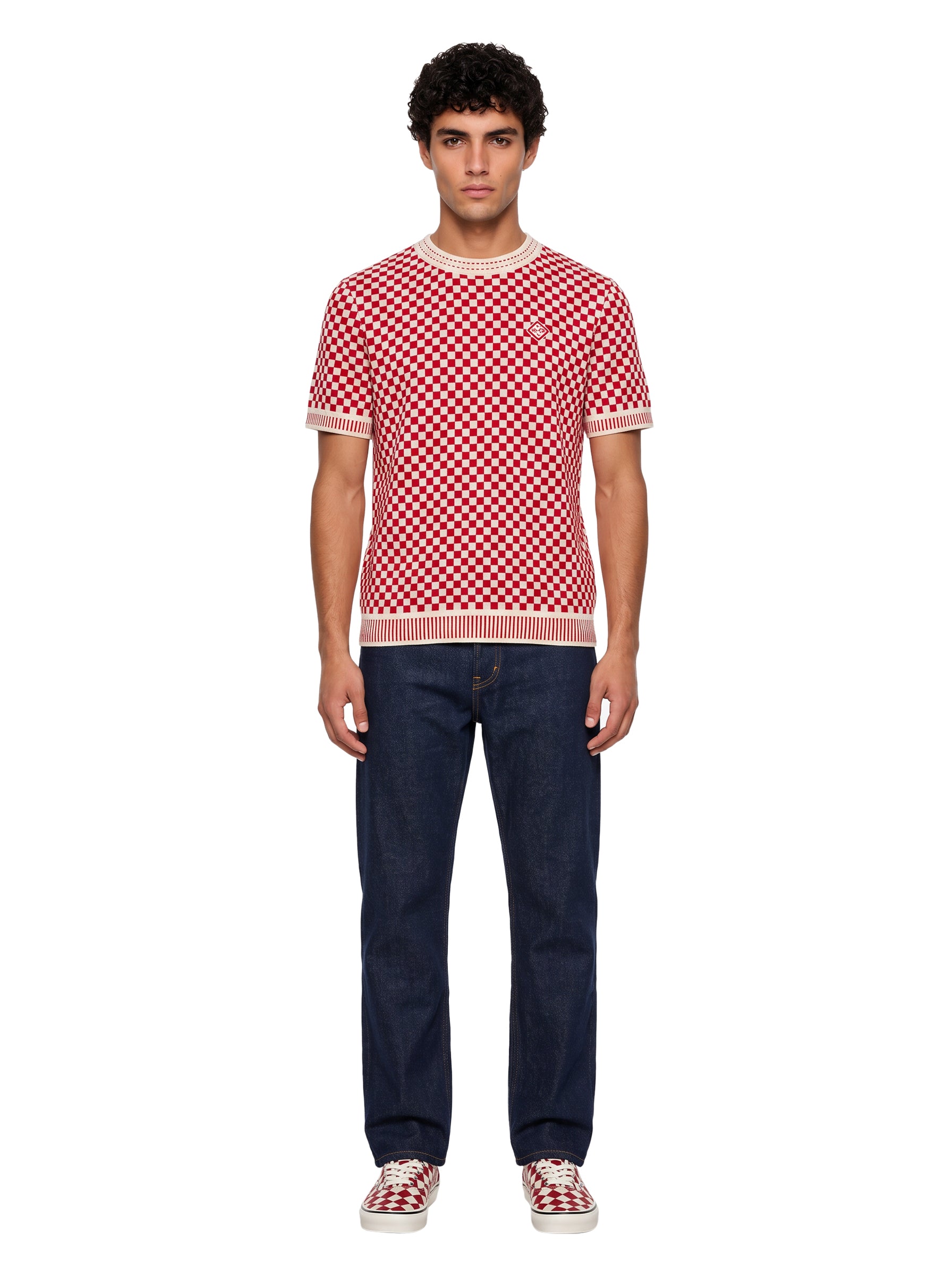 T-shirt motivo check in rosso 