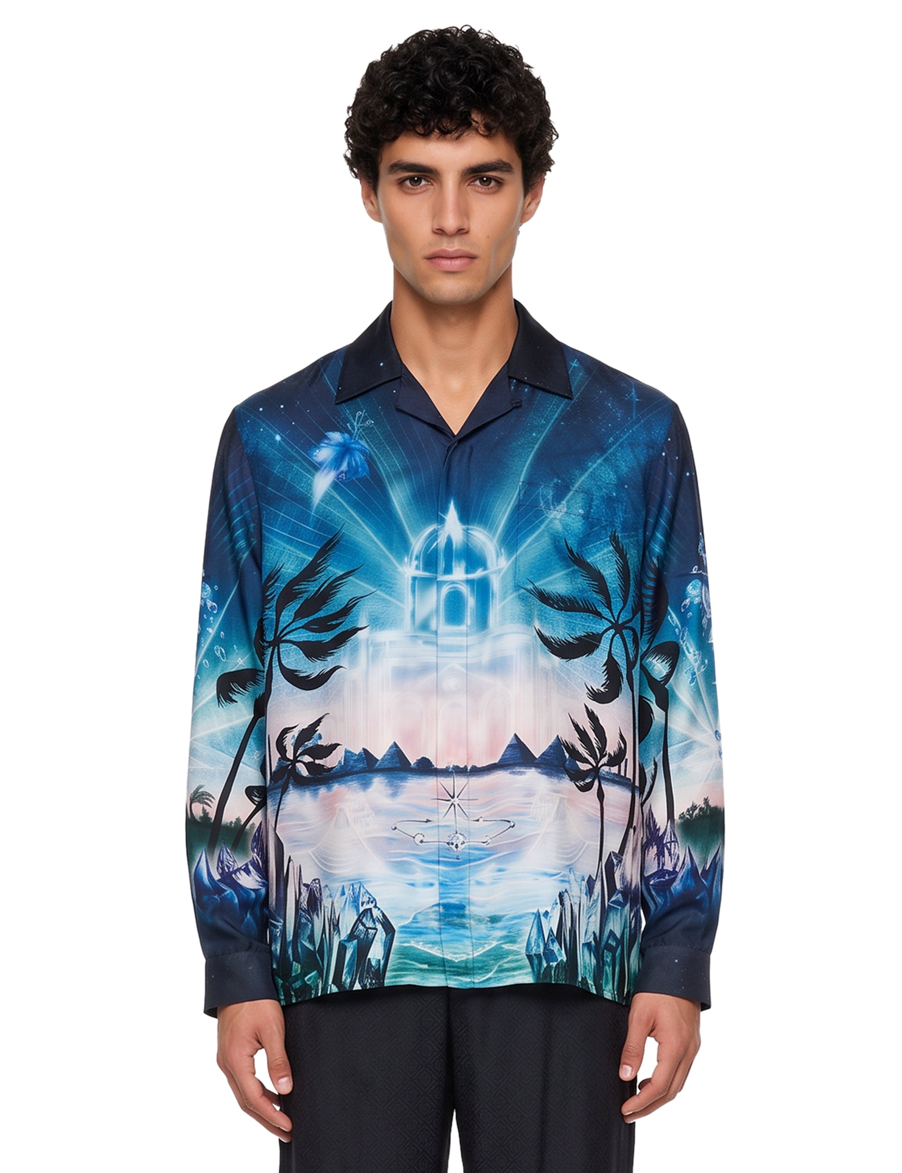 Camicia manica lunga stampa Crystal Alchemy in seta 