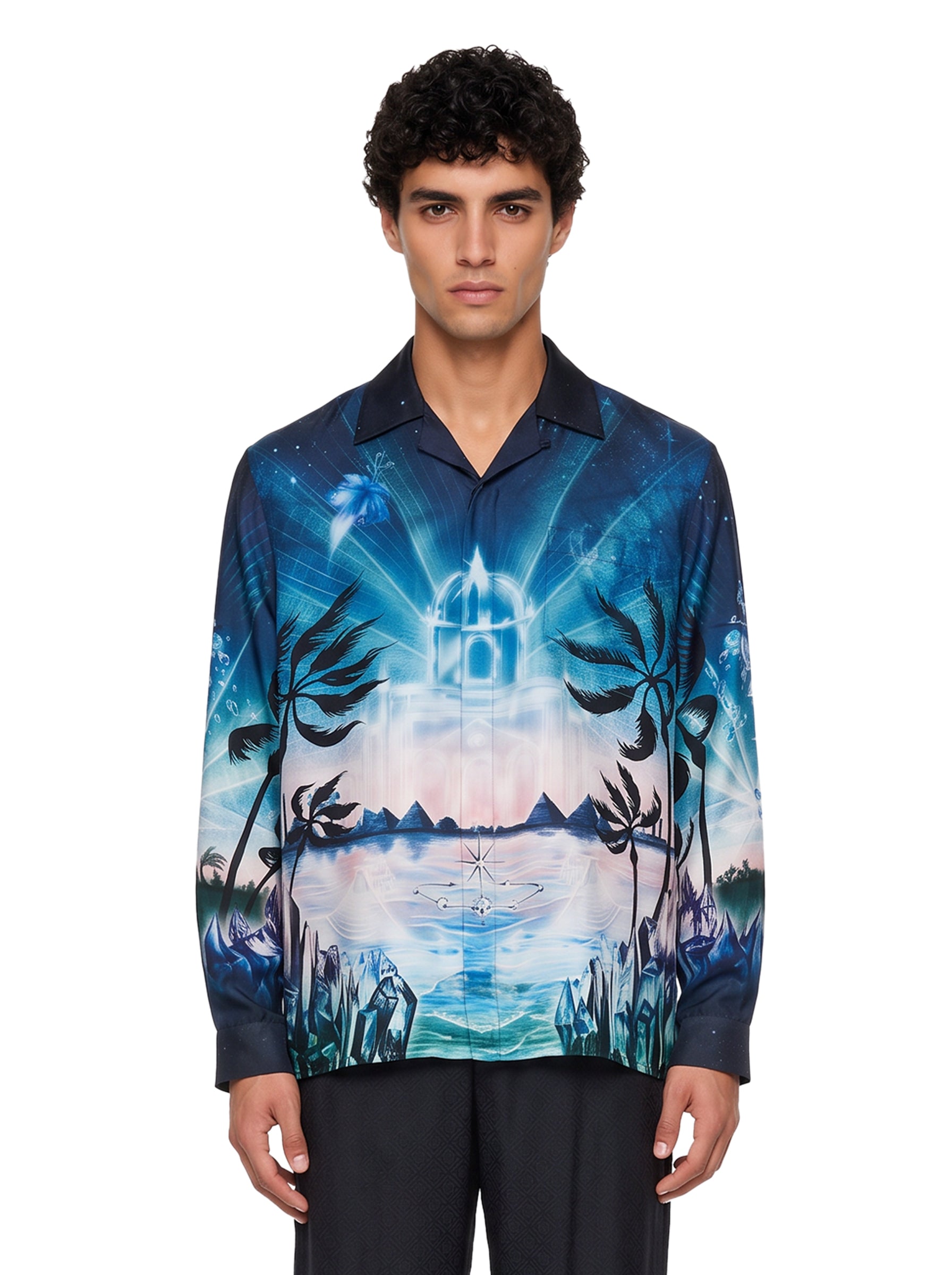 Camicia manica lunga stampa Crystal Alchemy in seta 