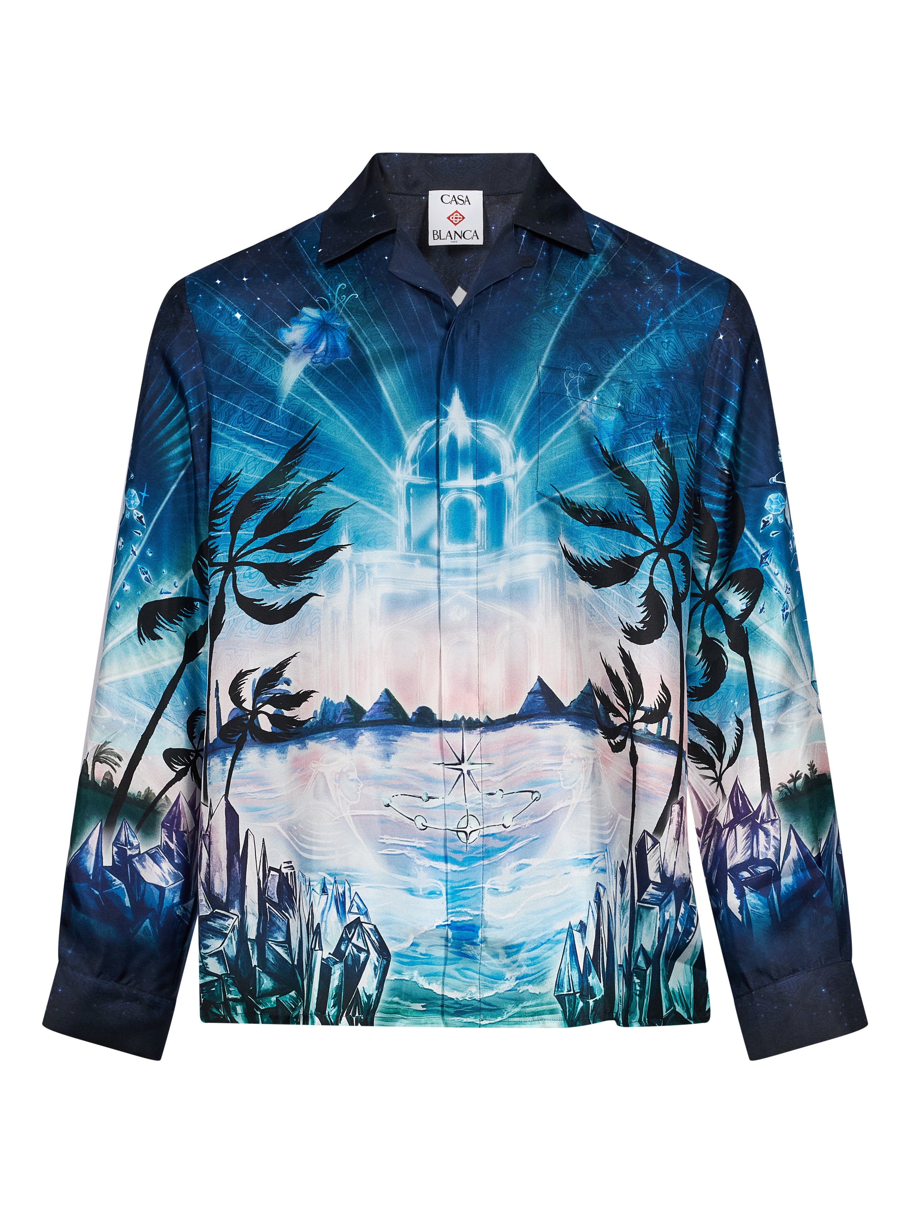 Camicia manica lunga stampa Crystal Alchemy in seta 