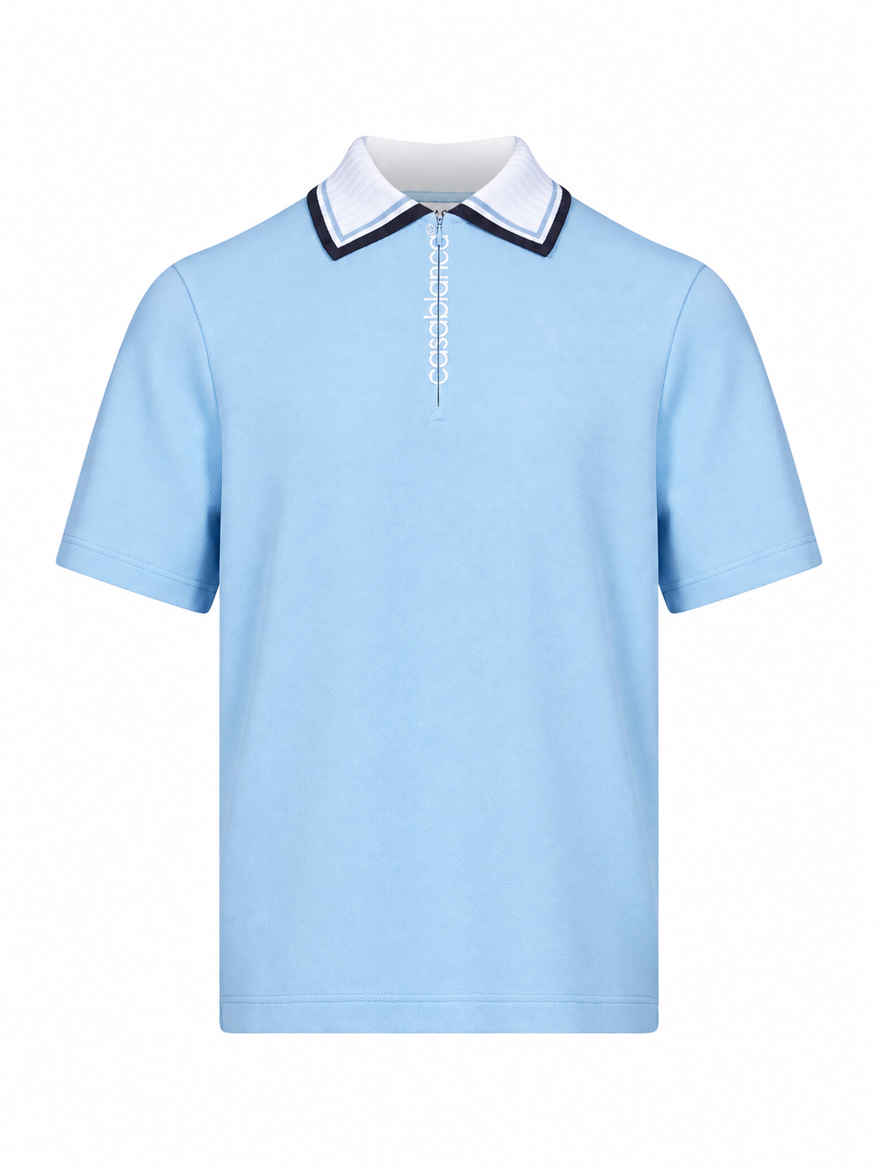 Polo con mezza zip in azzurro 