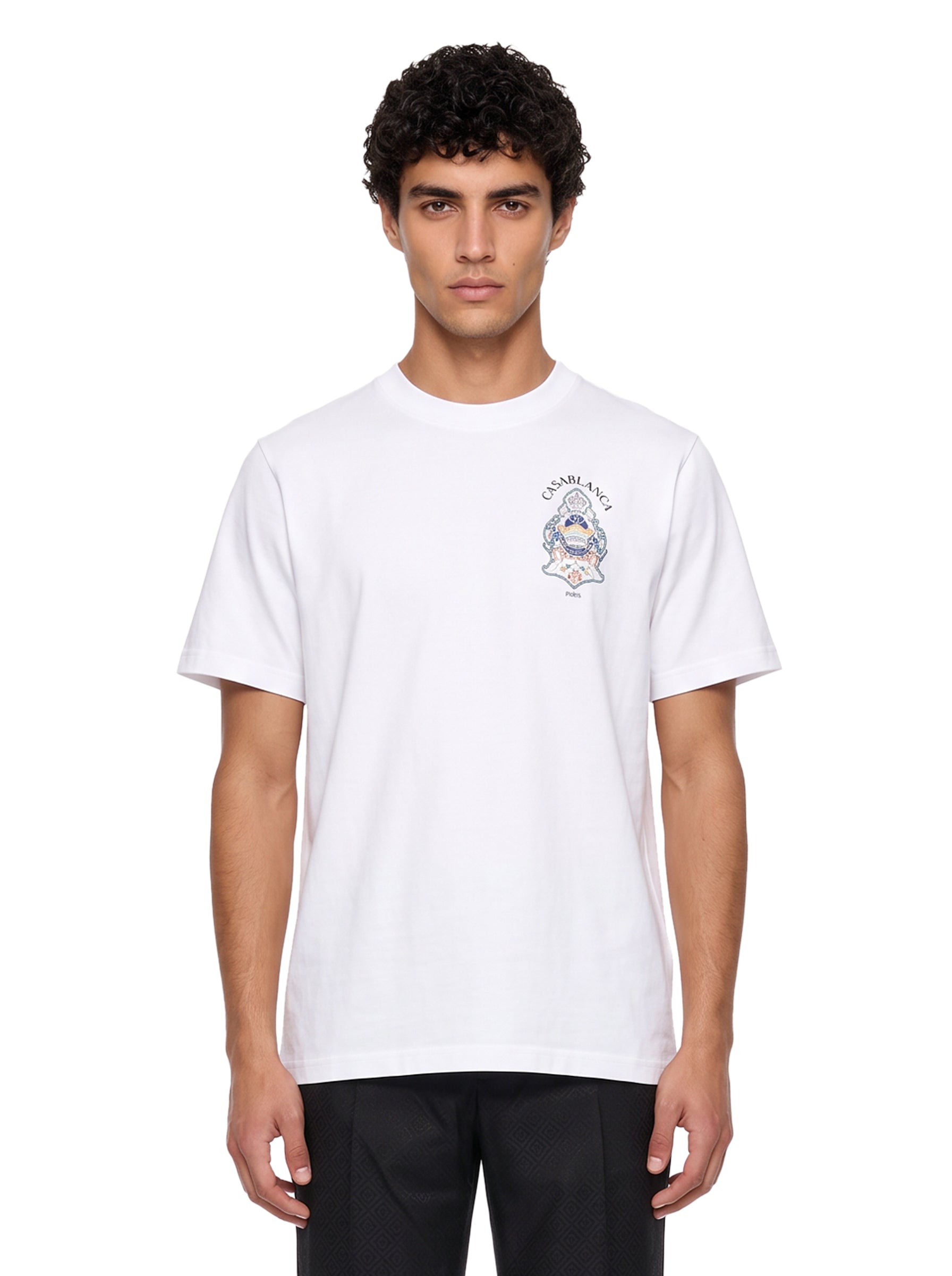 T-shirt stampa Hotel Emblem in bianco 